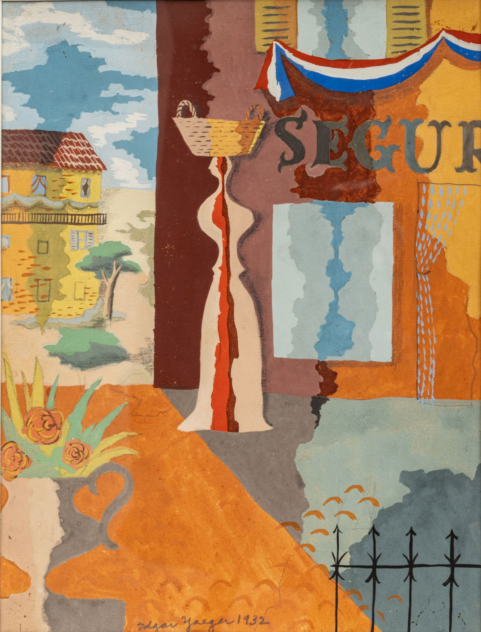 Edgar Louis Yaeger (American, 1904-1997) Gouache and Pencil on Paper 1932, 'Figure Carrying a Basket: Edgar Louis Yaeger (American, 1904-1997) Gouache and Pencil on Paper 1932, 'Figure Carrying a Basket on Head', H 10.5" W 8" Frame Size: H 15.125" W 12.625" Signed and dated lower center. Matted and fr