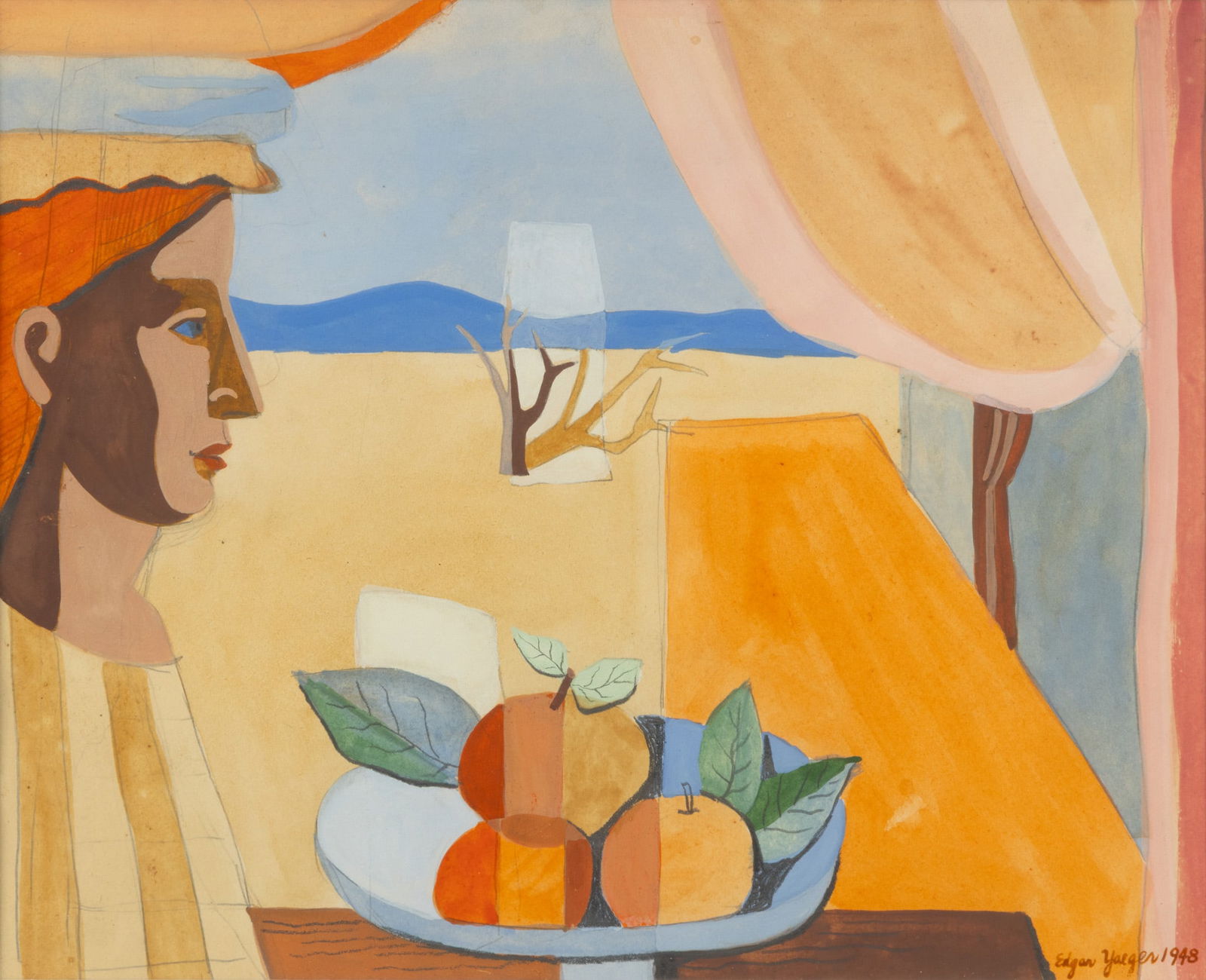 Edgar Louis Yaeger (American, 1904-1997) Gouache and Pencil on Paper 1948, 'Still Life with Man and (1 of 4)