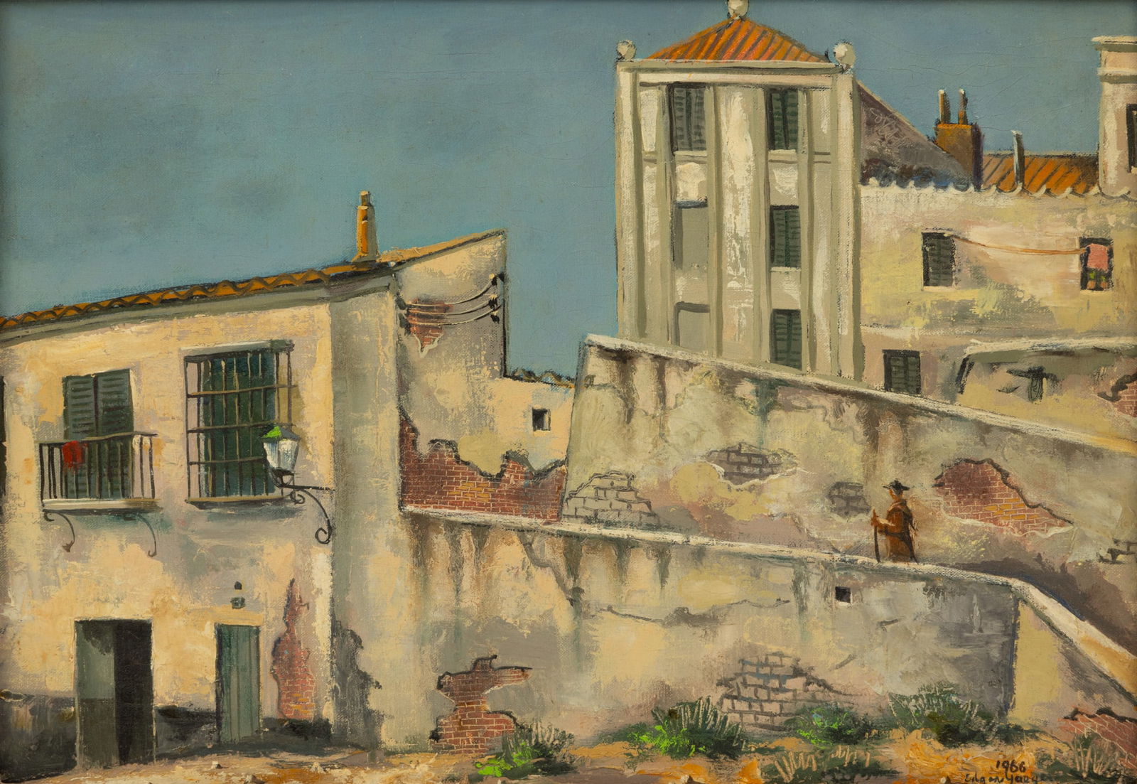 Edgar Louis Yaeger (American, 1904-1997) Oil on Canvas 1966, 'Street Scene', H 13" W 18" Frame Size: (1 of 4)