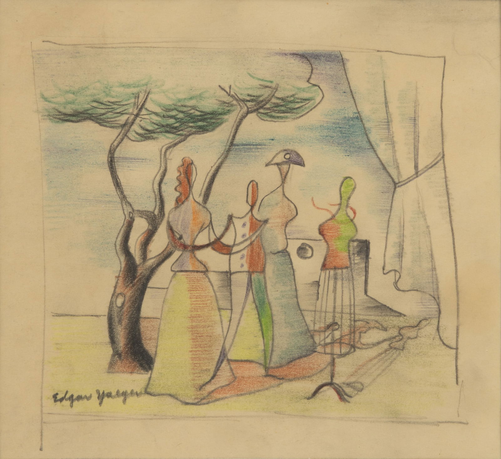 Edgar Louis Yaeger (American, 1904-1997) Colored Pencil on Paper, Ca. 1950, 'Study for the (1 of 4)