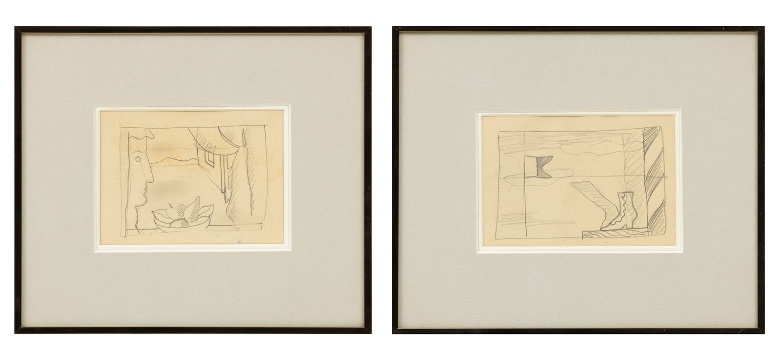 Edgar Louis Yaeger (American, 1904-1997) Graphite on Paper Abstract, Ca. 1950, H 3" W 4.5" Frame (1 of 7)
