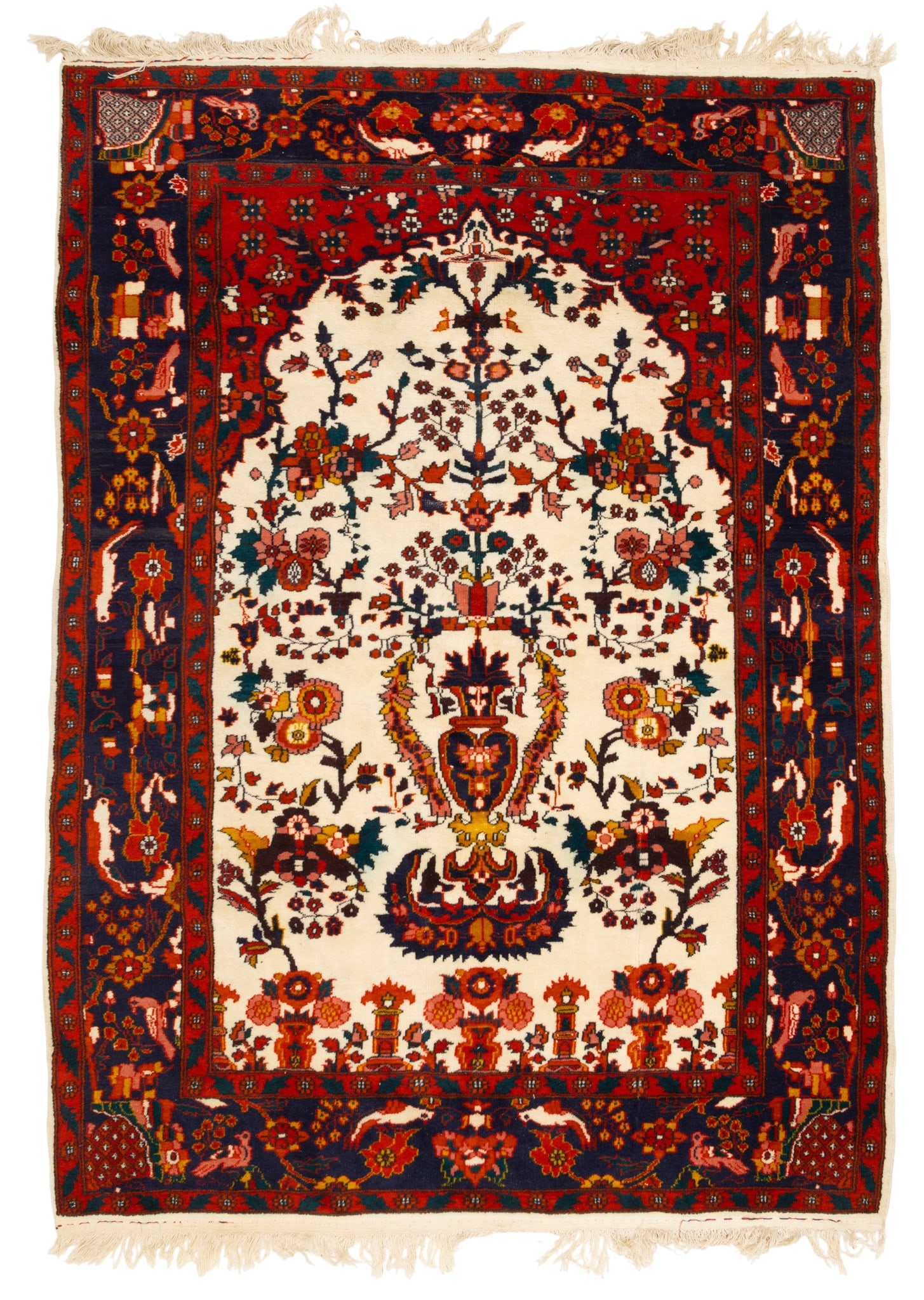 Indo-Persian Handwoven Wool Prayer Rug, W 3' 11" L 5' 6" (1 of 4)