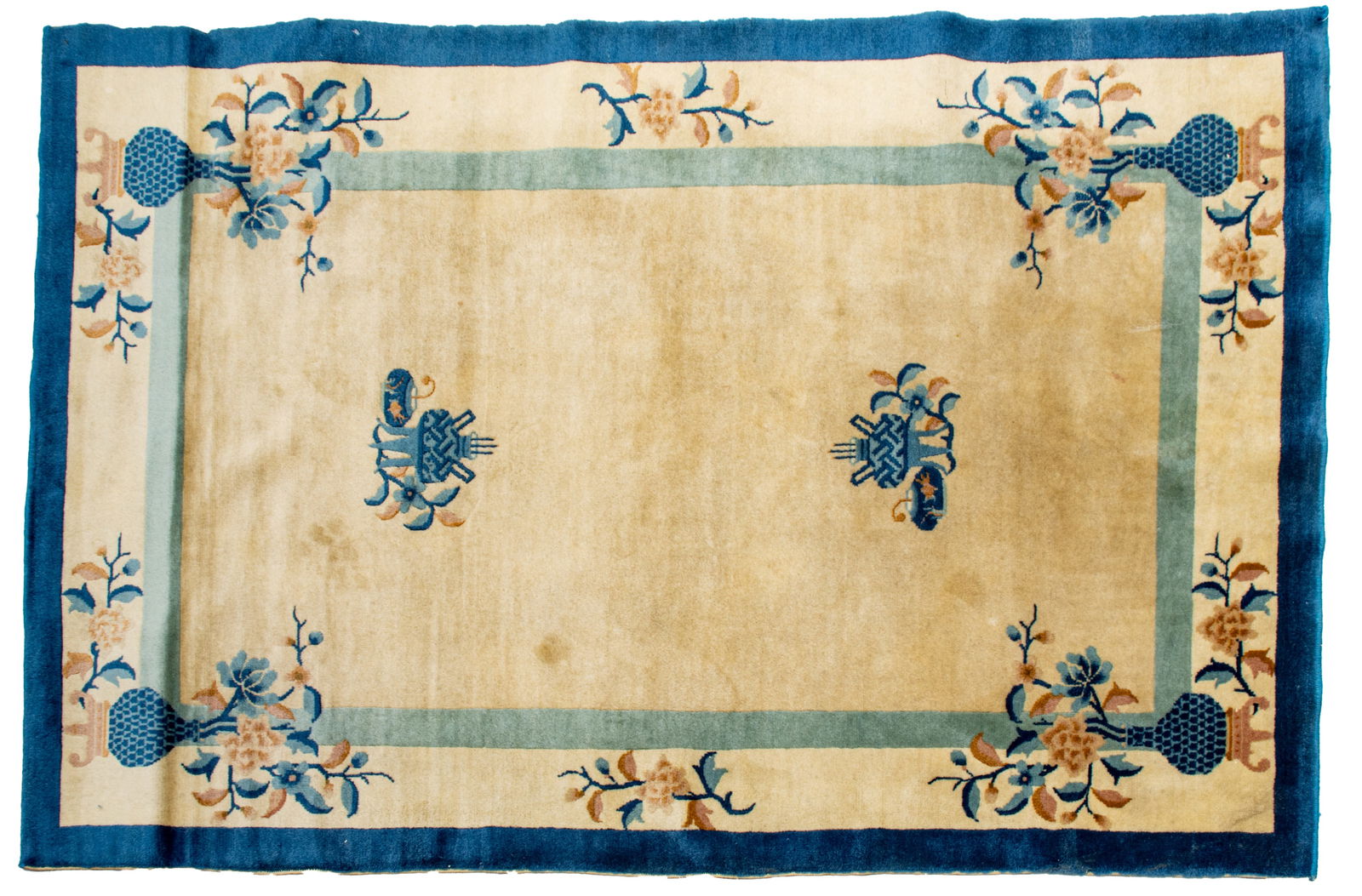 Chinese Art Deco Style Handwoven Wool Rug, Ca. 1980, W 3' 10" L 5' 9" (1 of 4)