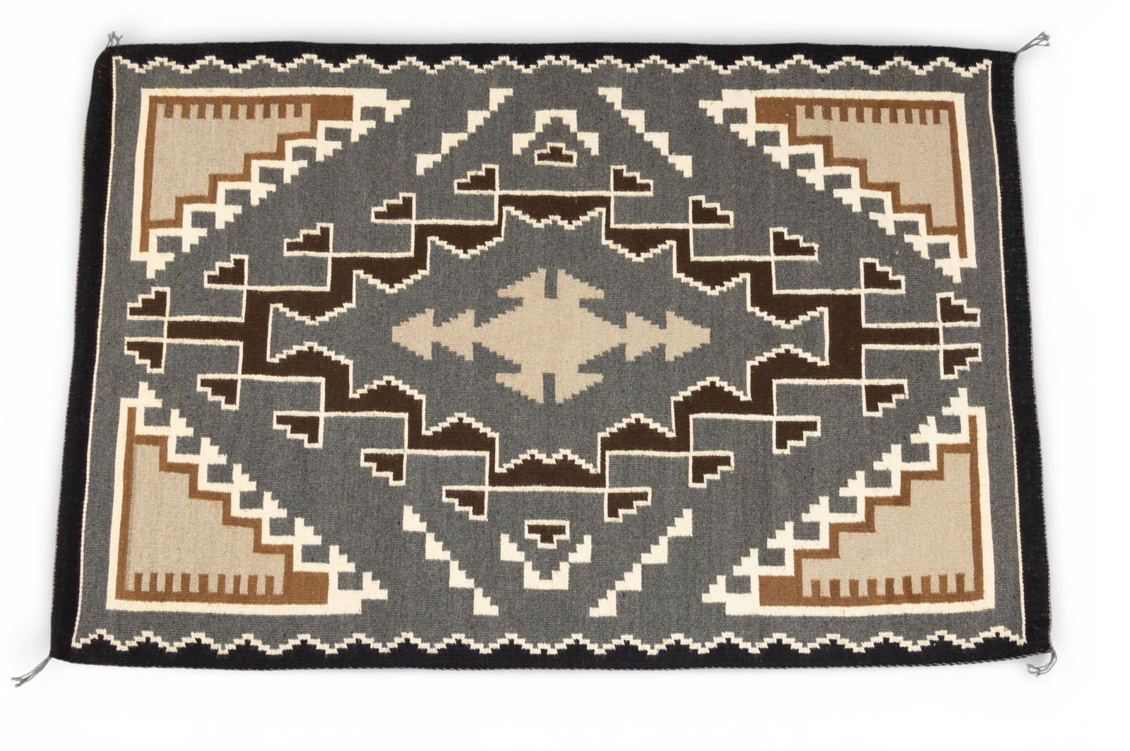 Navajo Handwoven Wool Two Grey Hills Rug W 3' 10" L 5' 10" (1 of 3)