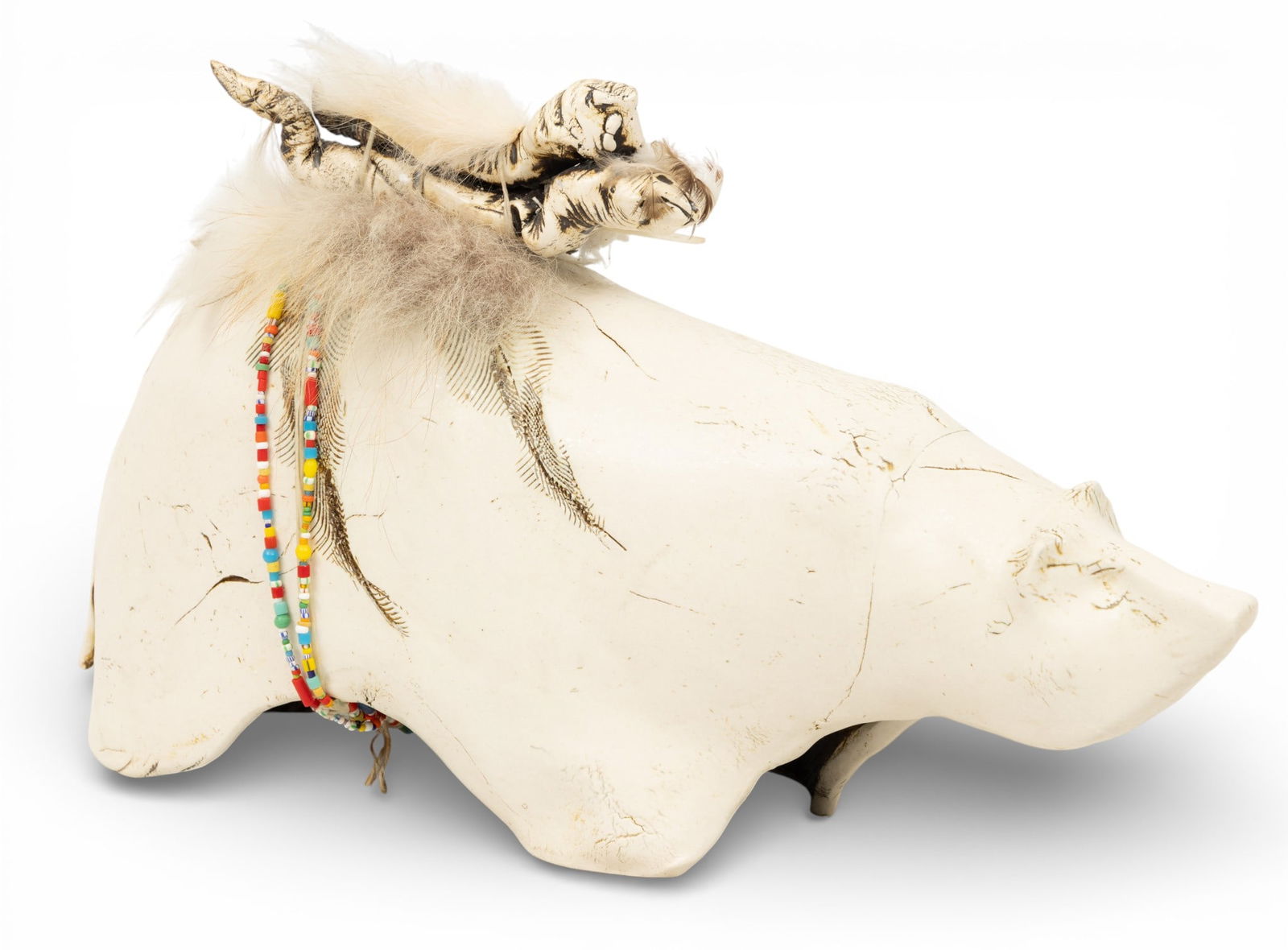 Bearing Signature Black Polar Bear Ceramic Fetish Sculpture 20th C., H 10" L 19" (1 of 6)