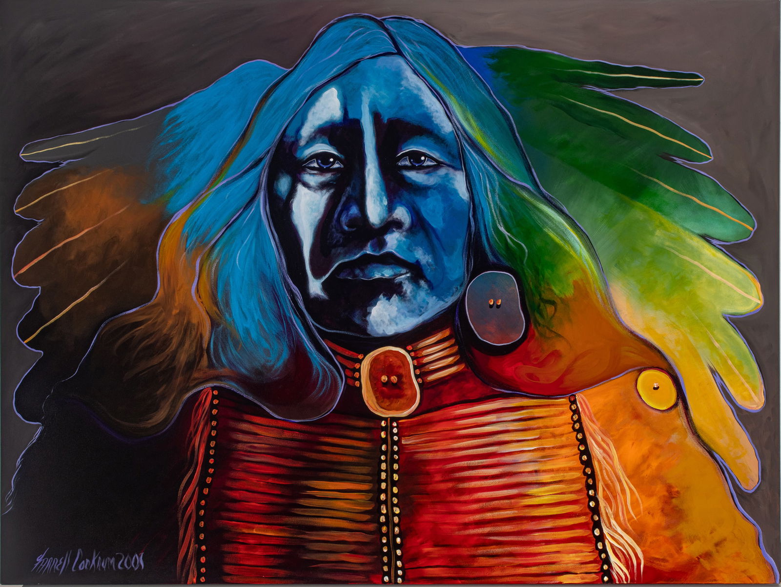 Farrell Cockrum (American / Blackfeet Nation, B. 1962) Oil on Canvas 2001, 'Blackfoot Chief', H 36" (1 of 7)