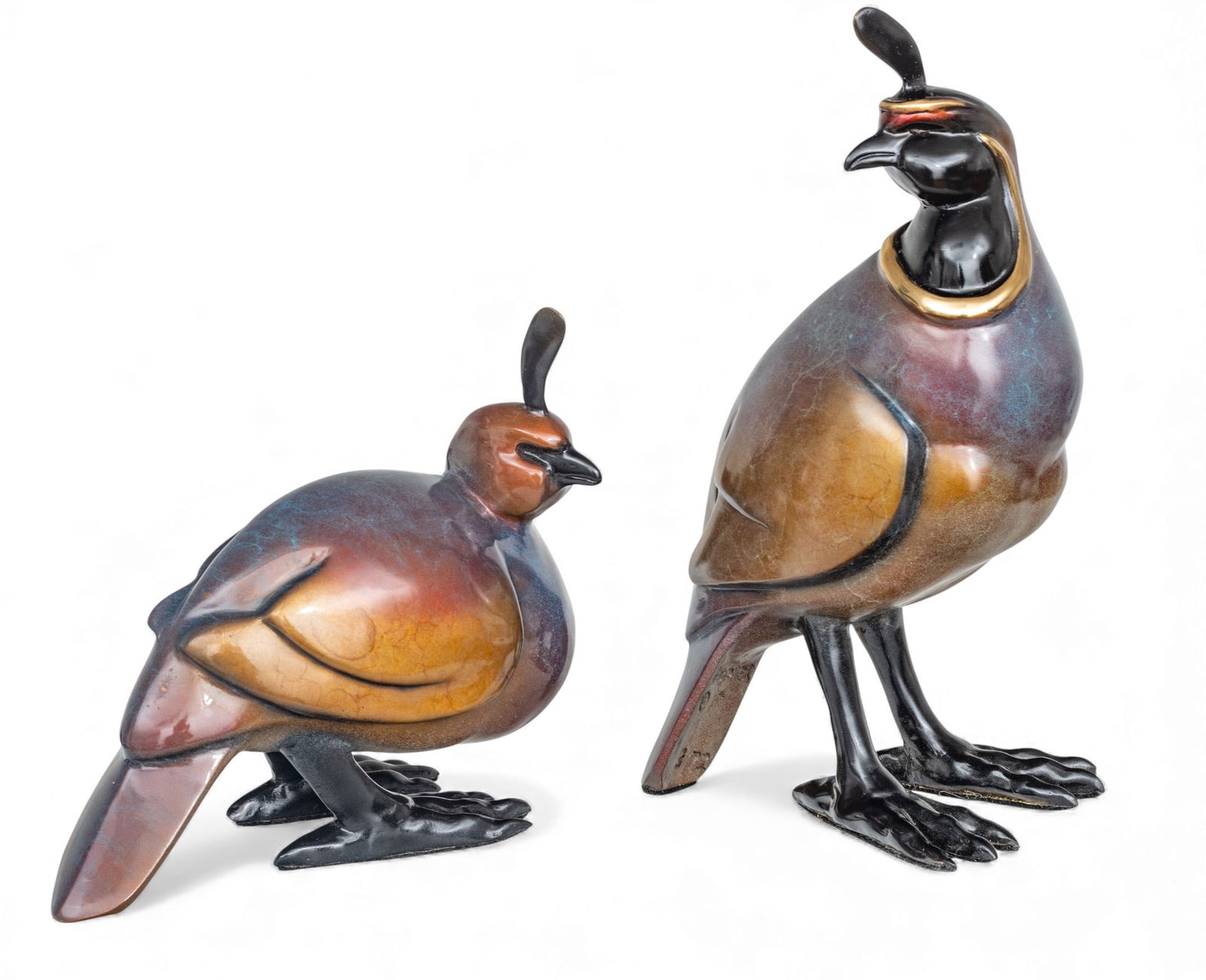Jason Napier (American, B. 1973) Bronze Sculptures 2017, 'Male and Female Quail', SN: #3/72, H 9" W (1 of 8)