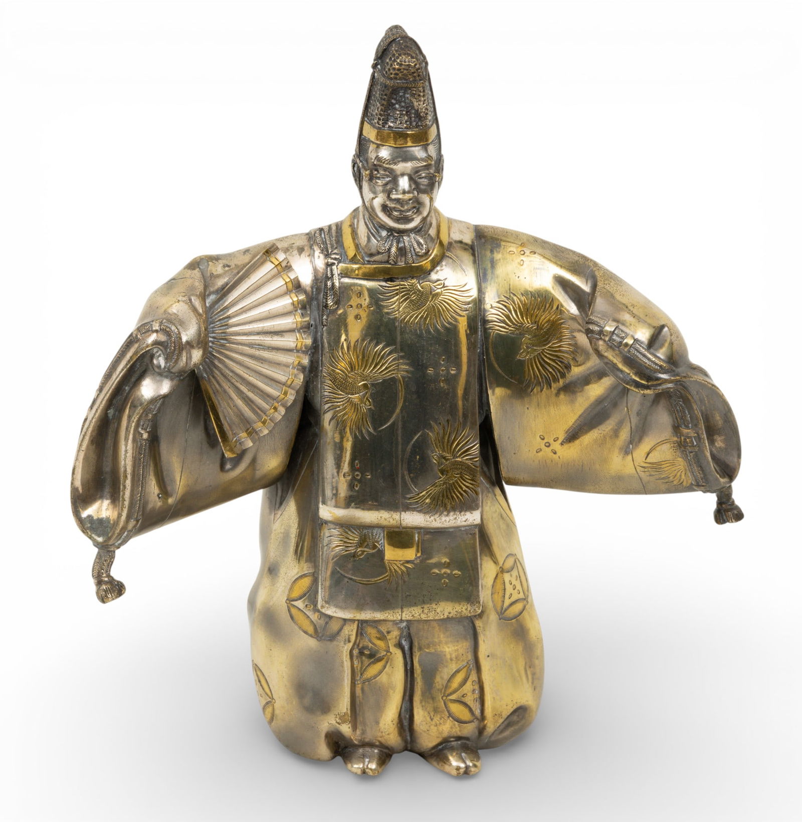 Shoun Saku (松雲作) Silver Patinated Bronze Meiji Period Okimono, Ca. 1900, 'Noh (1 of 5)