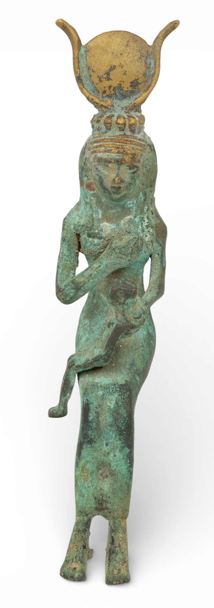 Bronze Artifact, Isis Seated with Child Horus H 7" W 1.5" Depth 1.75" (1 of 4)