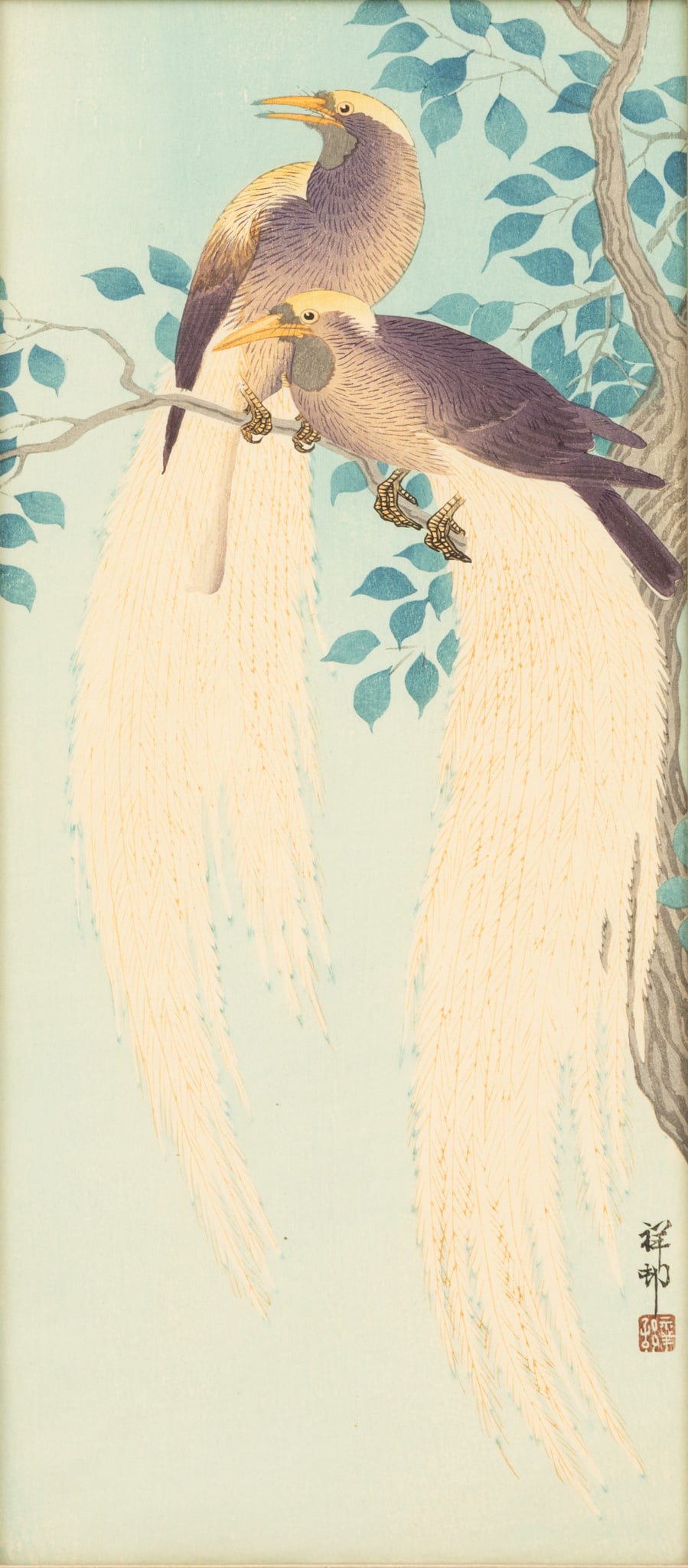 Ohara Koson (Japanese, 1877-1945) Woodblock Print on Paper, Ca. 1930, 'Two Birds of Paradise on (1 of 7)