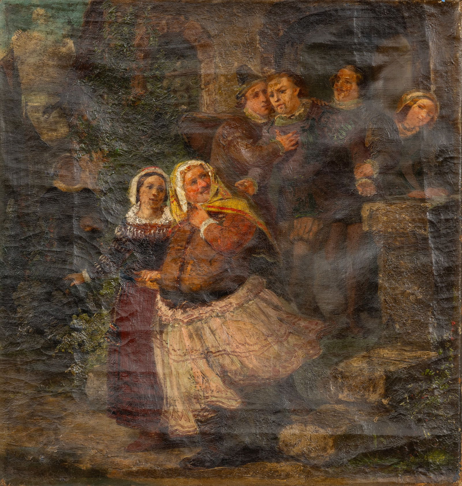 Continental European Oil on Canvas, 1860-70, 'Stealing the Bride', H 16" W 15" (1 of 5)