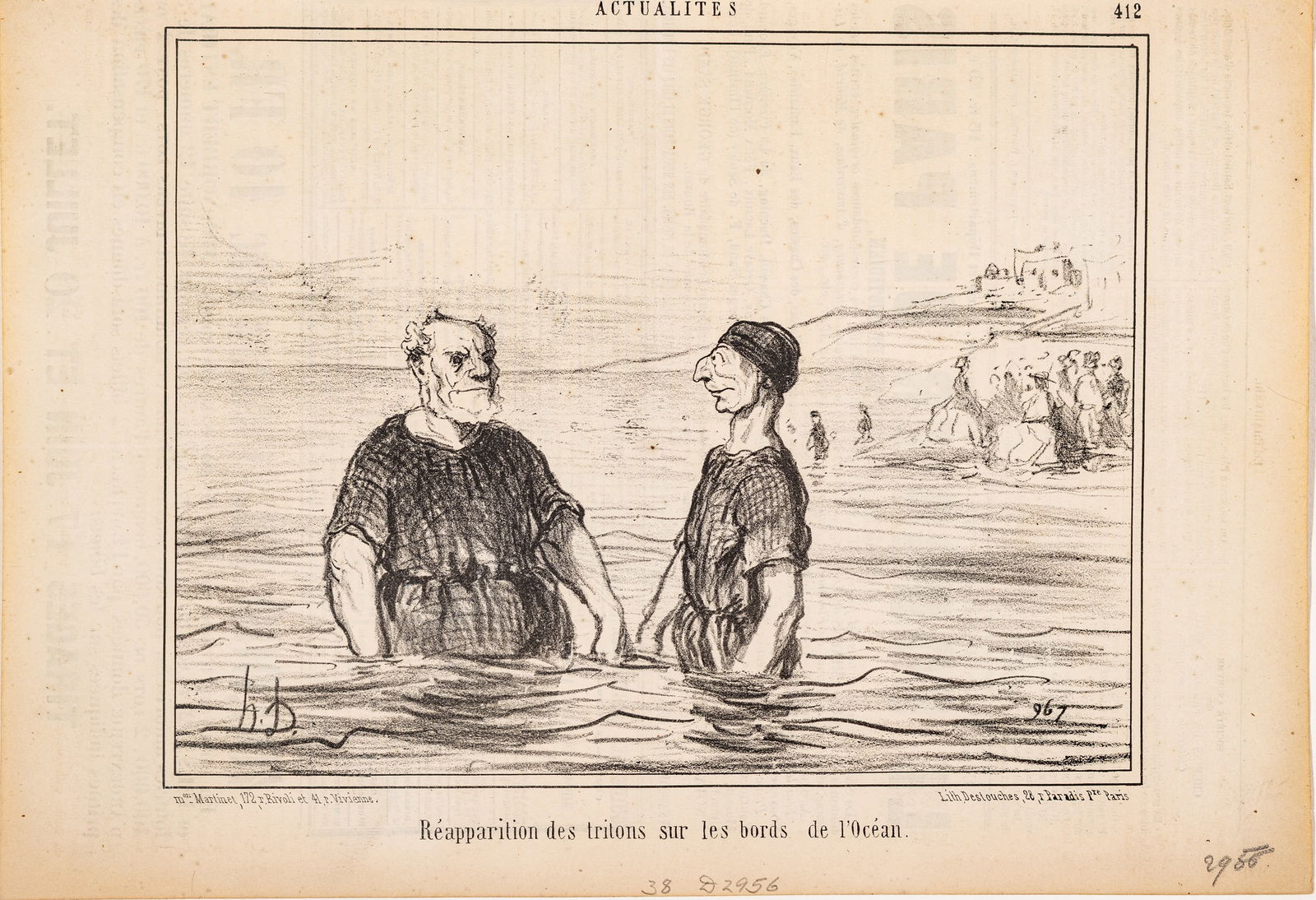 After Honoré Daumier (French, 1808-1879) Lithograph on Wove Paper 1857, 'Réapparition Des (1 of 6)