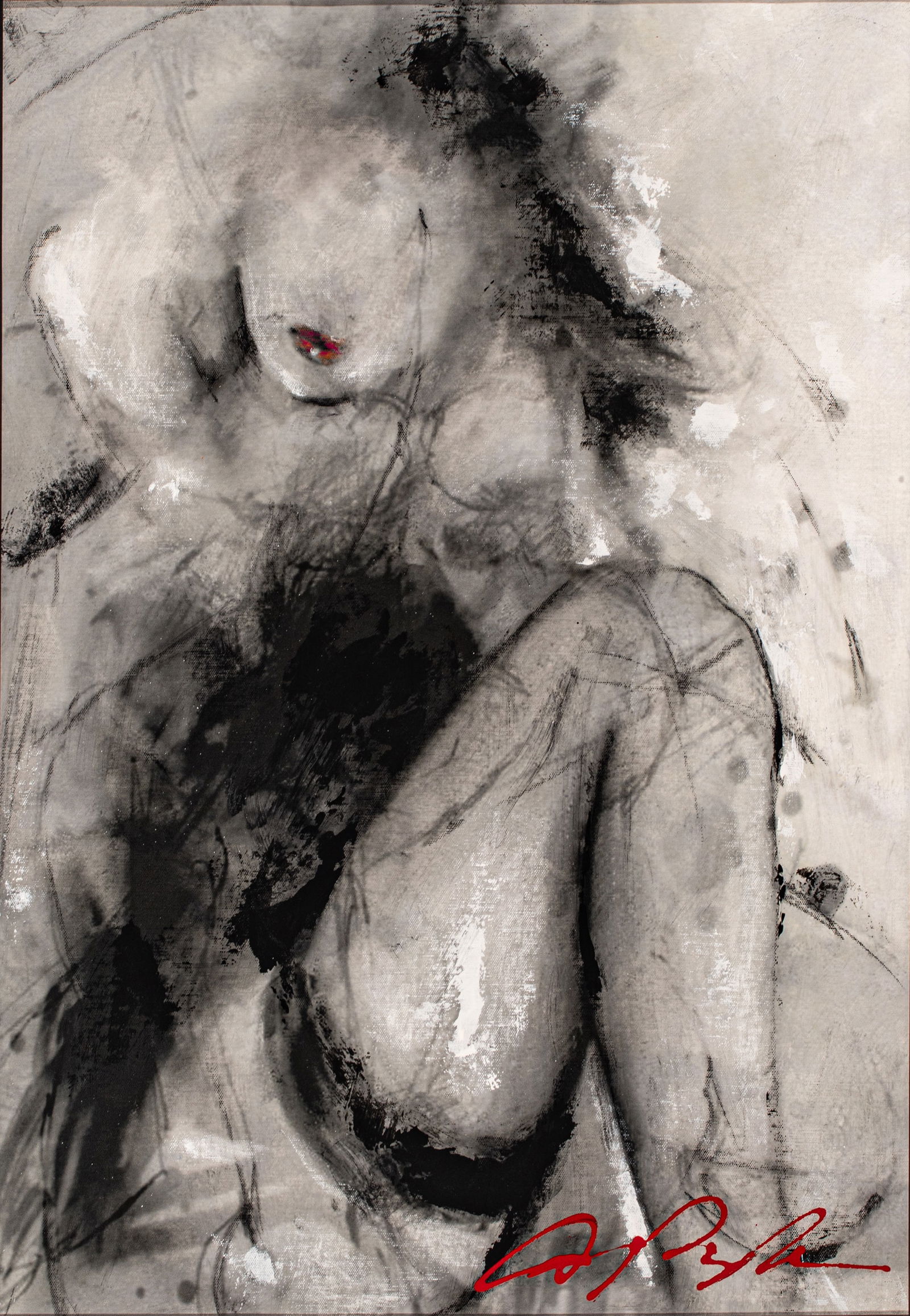 Dominic Pangborn (Korean-American, B. 1952) Mixed Media on Canvas 'Seduction', H 29.5" W 21" Frame (1 of 7)