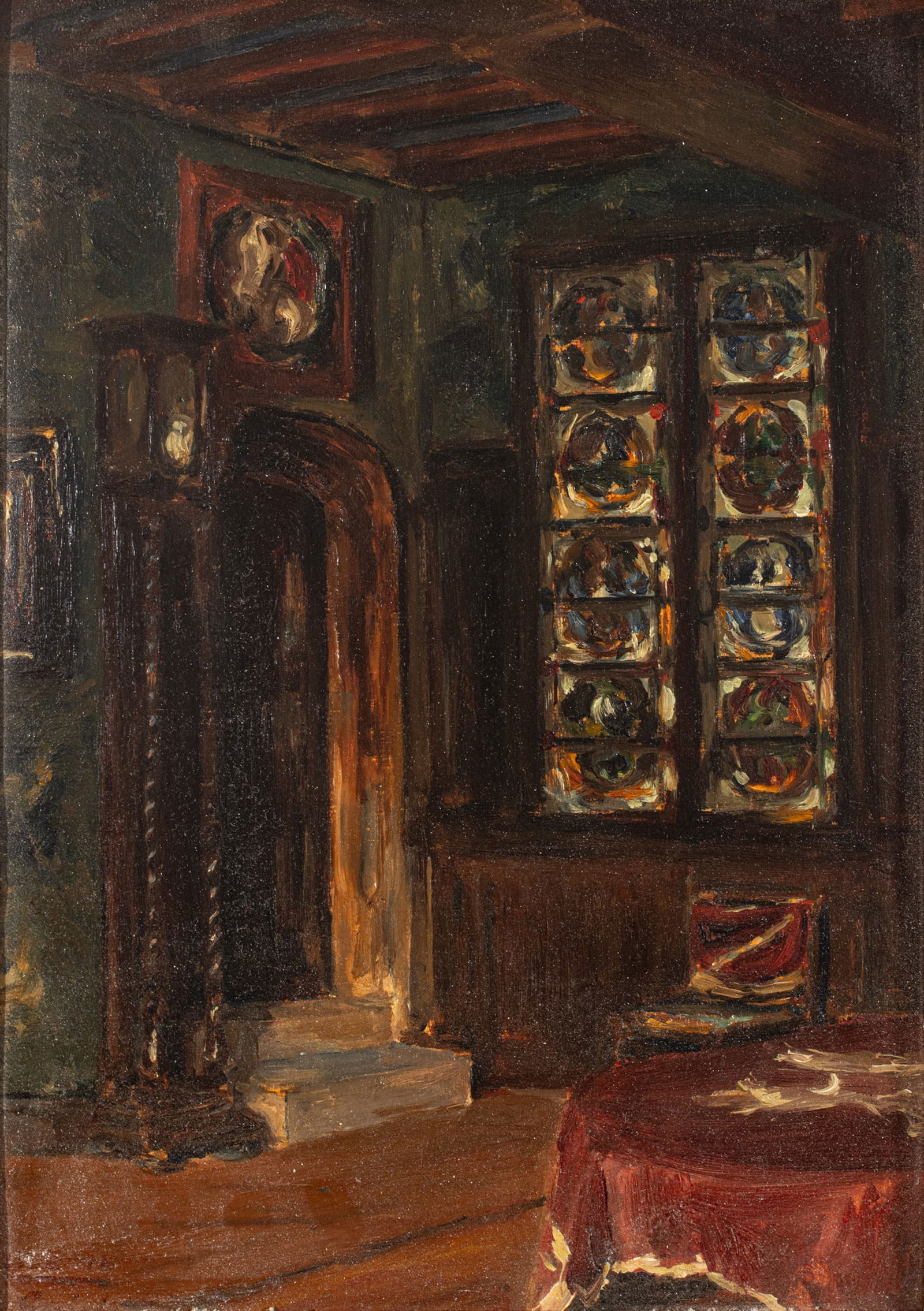 Bearing Signature Guishe Oil on Beveled Panel, Ca. 1912, 'English Interior', H 14" W 10" Frame Size: (1 of 5)