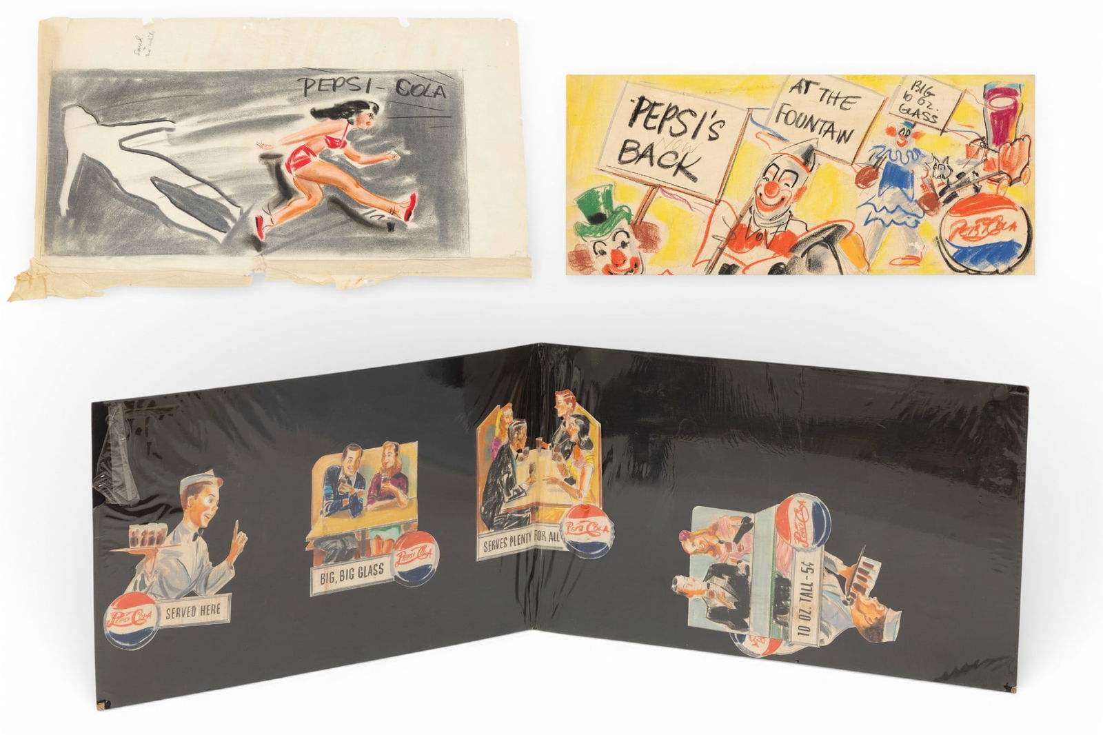 Pepsi-Cola Original Hand Colored Advertising Rendering 1940-1950, 3 PCS (1 of 10)