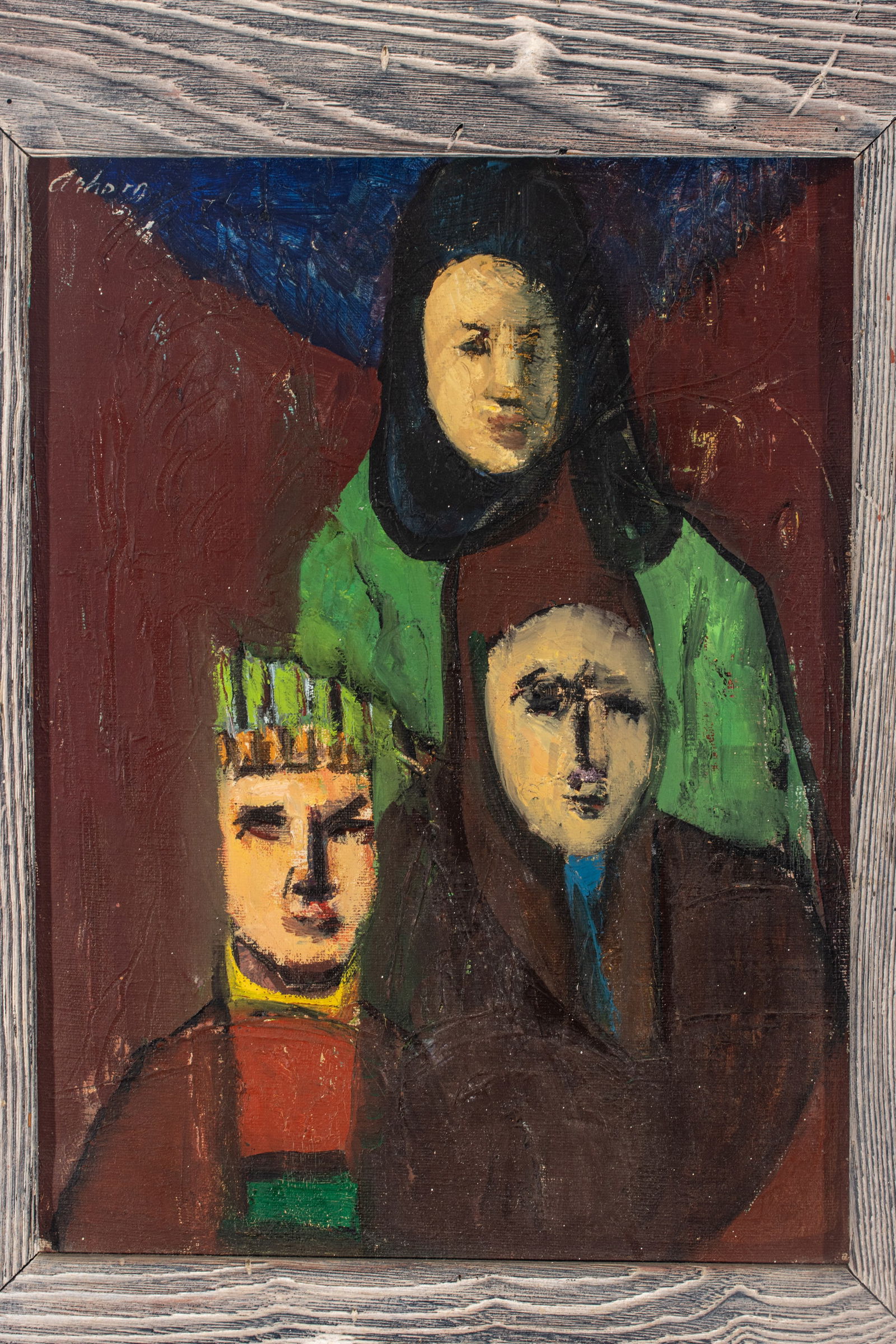 John Arhorn (American, B. 1908) Oil on Canvas 20th Cent., 'Three Faces', H 16" W 12" Frame Size: H (1 of 6)
