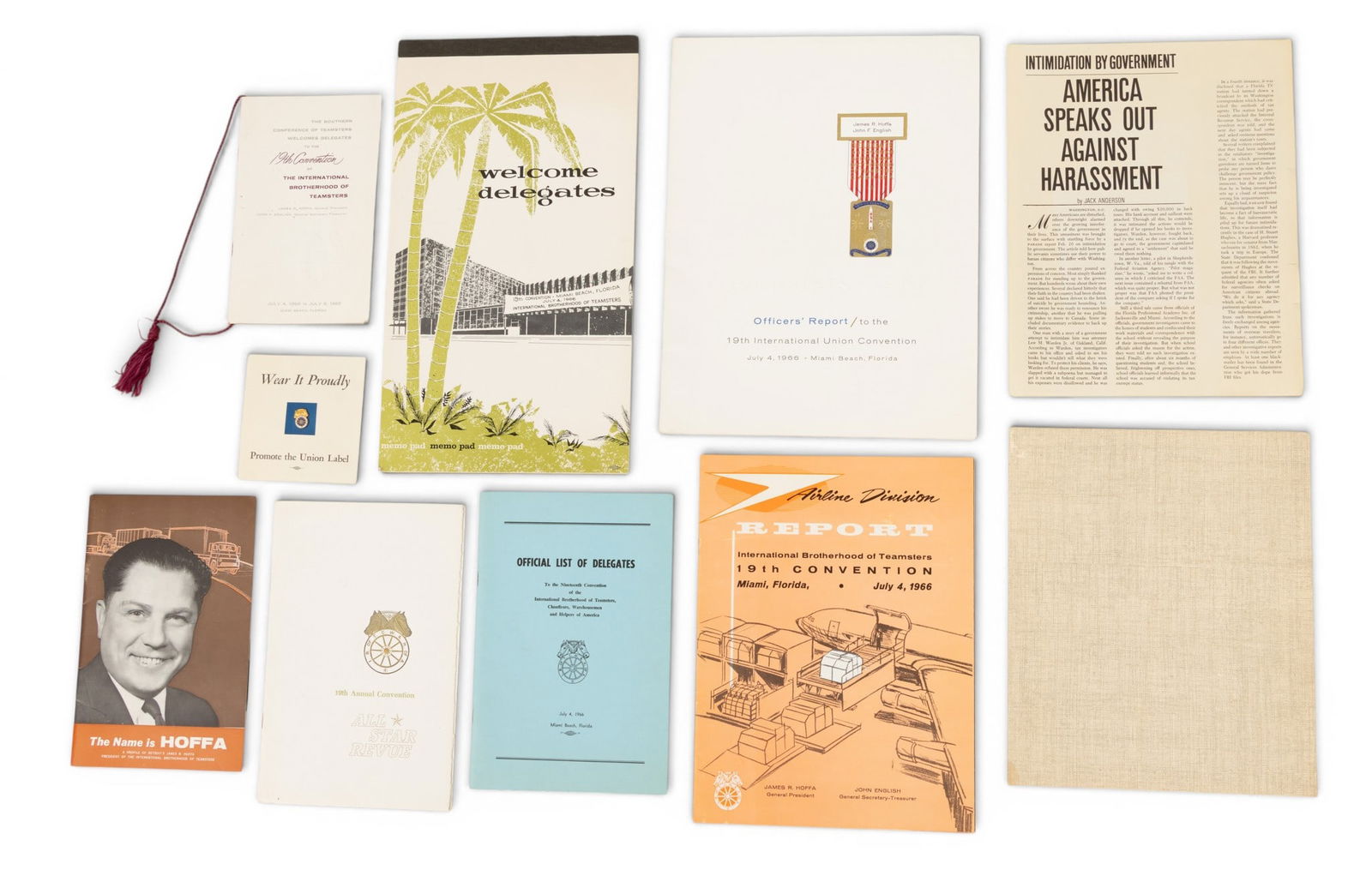 Memorabilia from the 19th Convention of the International Brotherhood of Teamsters, July 4, 1966 - (1 of 8)