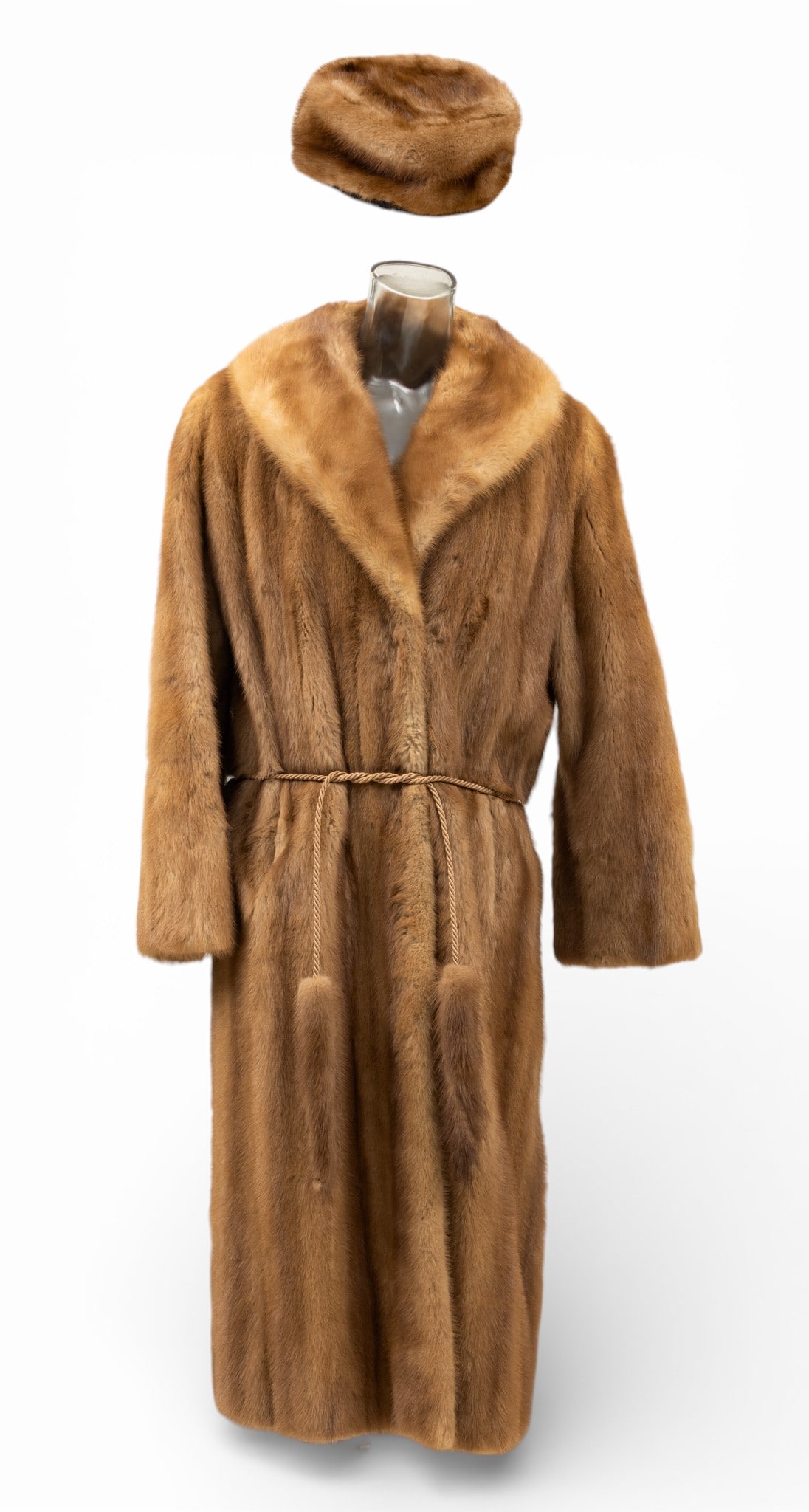 Brown Mink Full Length Coat Size 12 - 14 + Cloche Hat H 44" (1 of 11)