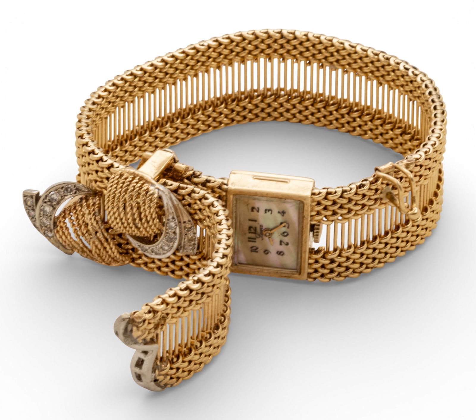 Lura (Swiss) 14k Gold Bracelet Watch with Diamonds 1940, W 0.6" L 9.2" 68 g 1 PC (1 of 11)