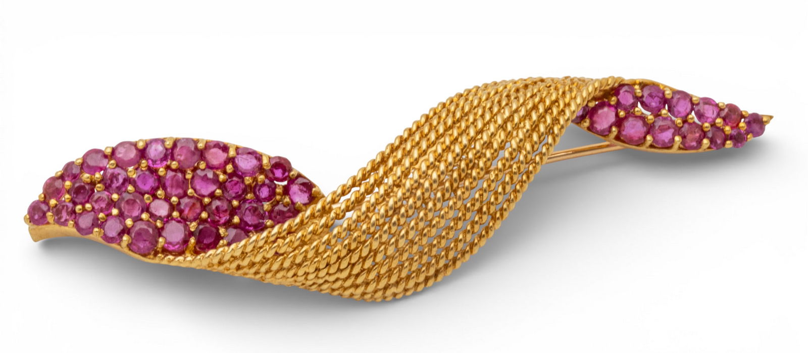 14K Gold Brooch with Rubies, Free Form W 2.7" 13.6 g 1 PC (1 of 9)