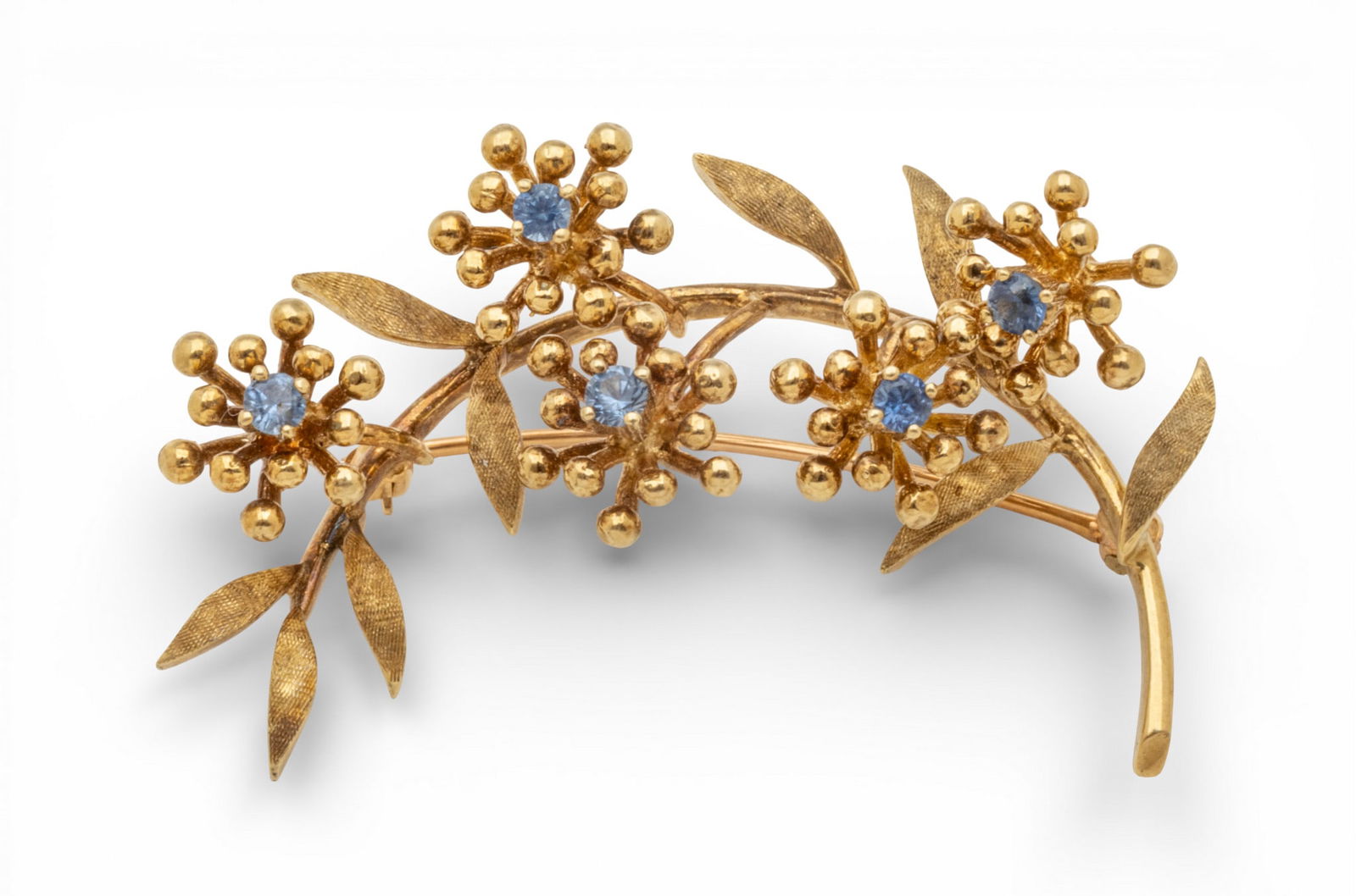 14K Gold Brooch, 5 Blue Sapphires, Ca. 1980, W 2" 13.9 g 1 PC (1 of 8)