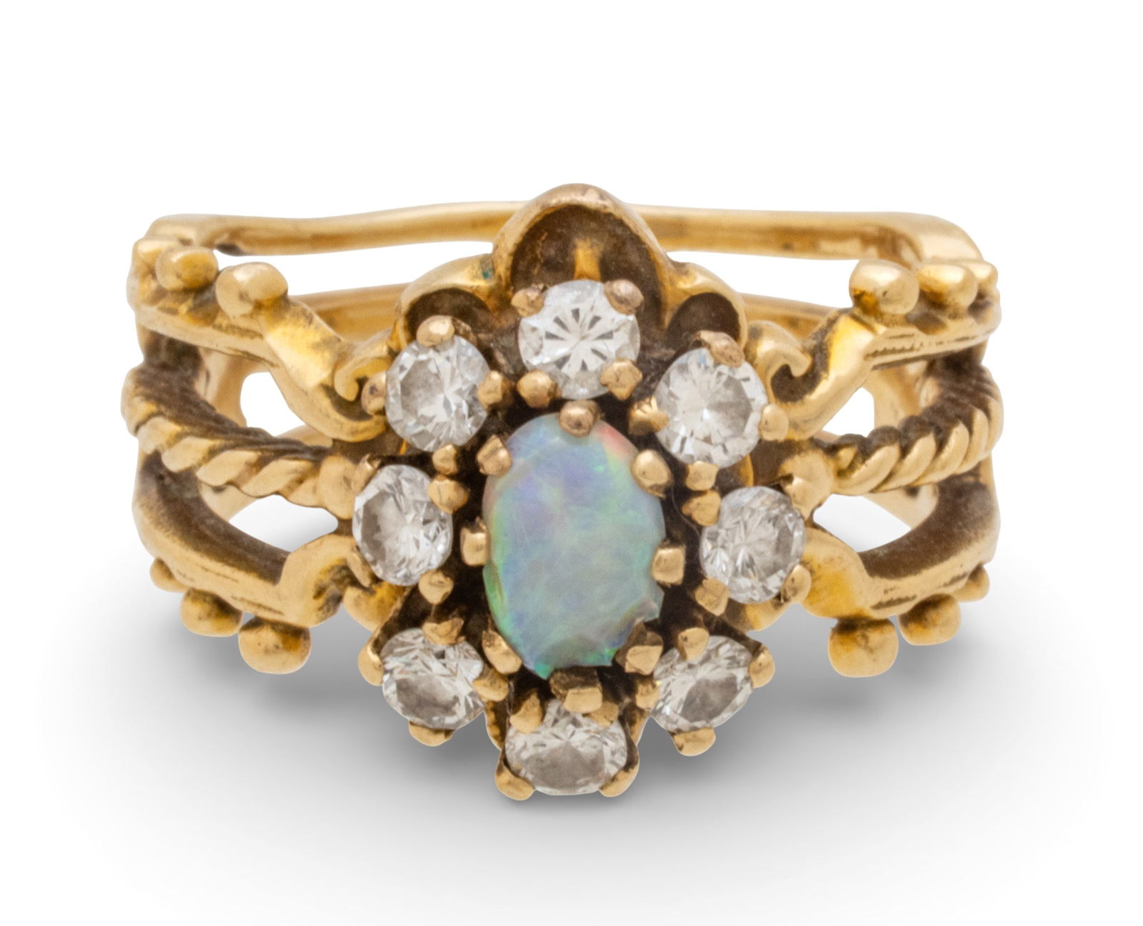 14k Yellow Gold, Opal, and Diamond Ring Size 6 7 g (1 of 8)