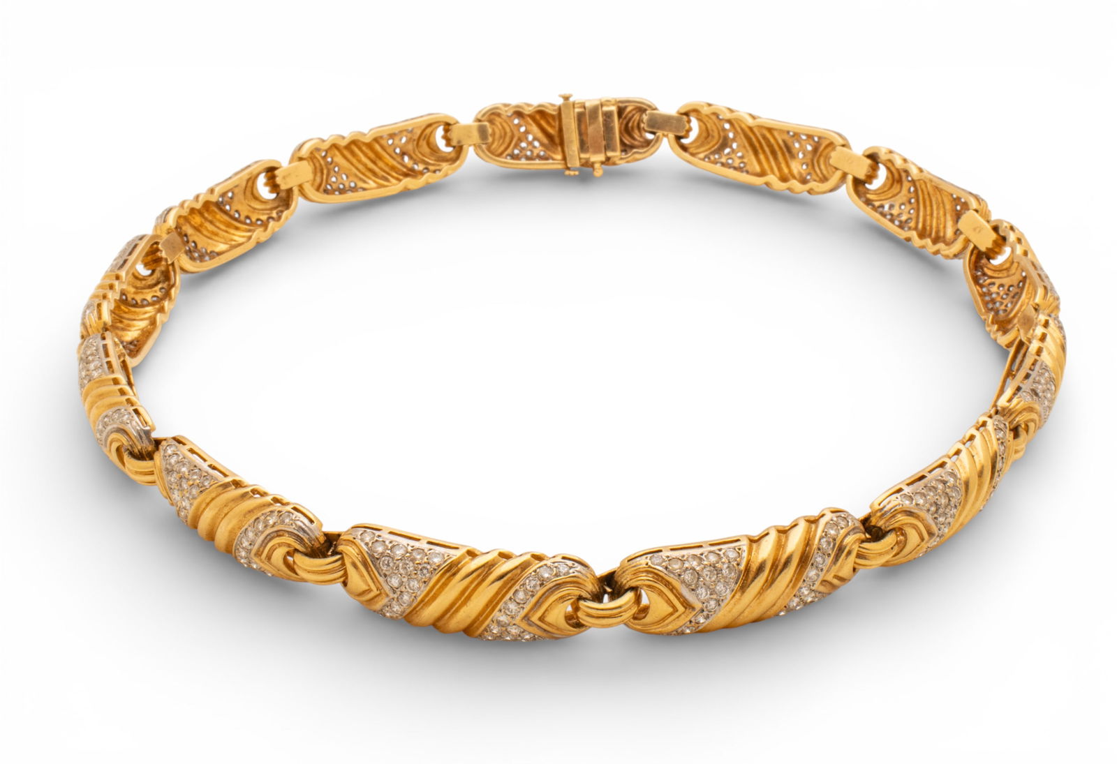 14k Yellow Gold and Diamond Link Necklace L 16" 80.57 g (1 of 9)