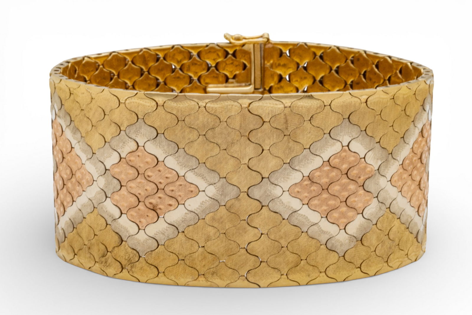 Tri Gold 14K (585) Mesh Bracelet, Italy 1960, W 1.2" L 7.5" 94 g (1 of 8)