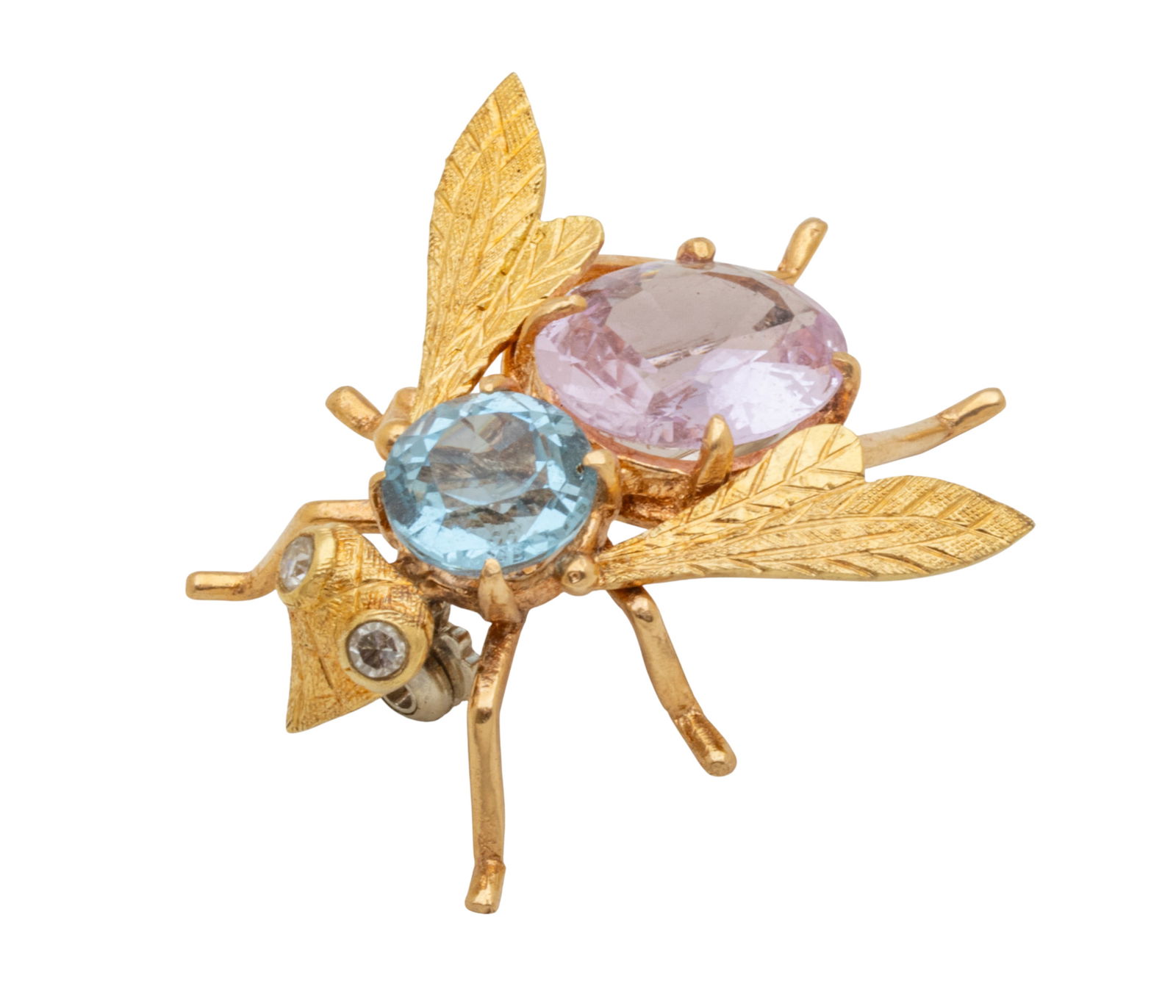 14k Gold Bug Brooch, Pink and Blue Tourmalines L 1" 5.2 g (1 of 8)