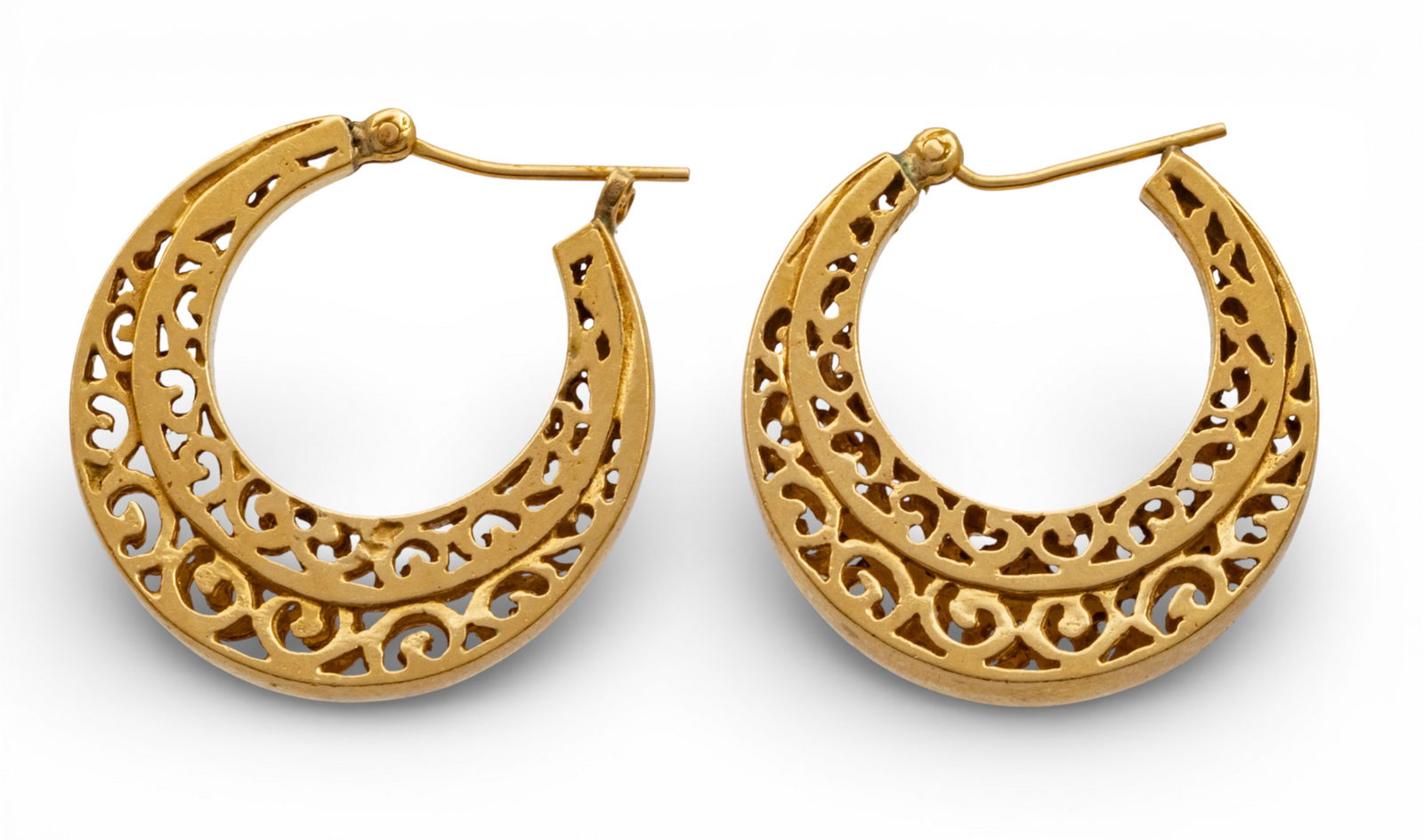 14K Yellow Gold Hoop Earrings 1960, H 1" 11 g 1 PAIR (1 of 5)