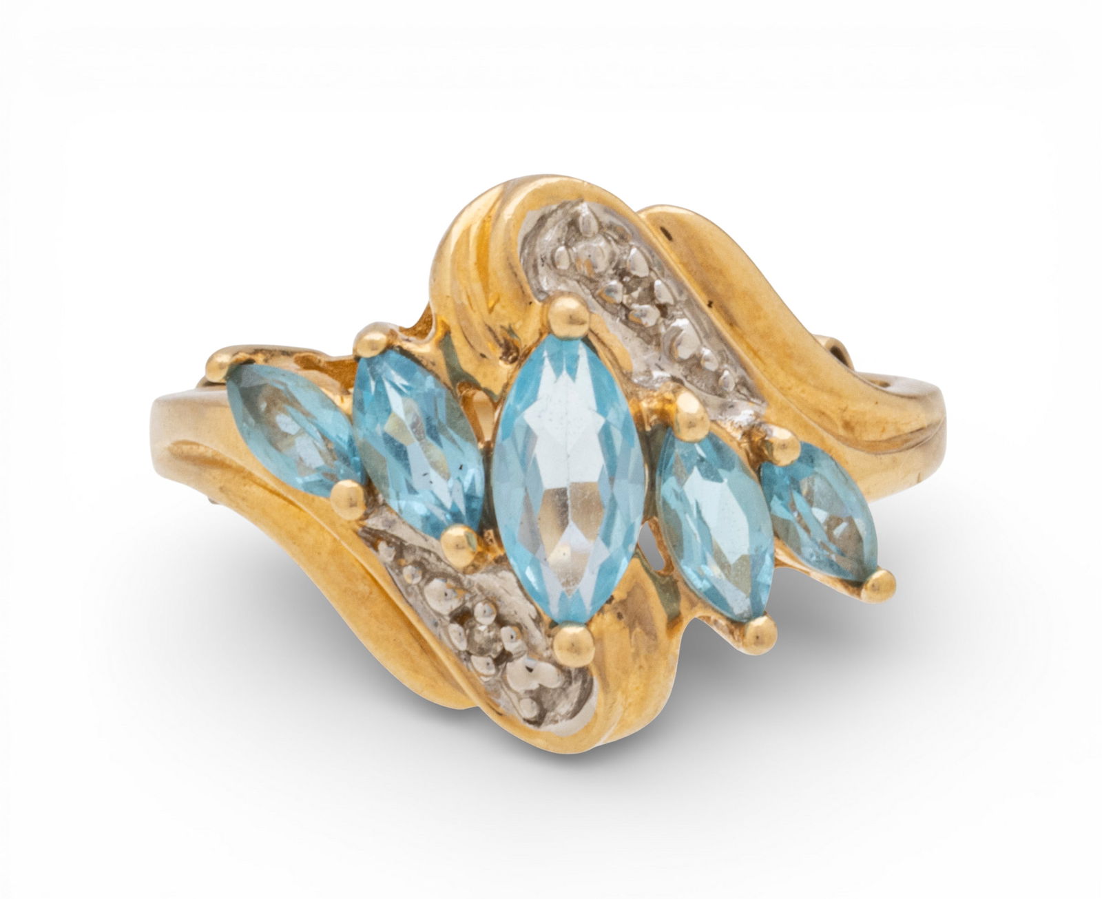 Blue Marquis Topaz Cluster Ring, Size 7, Yellow Gold 1970, 5 g (1 of 6)