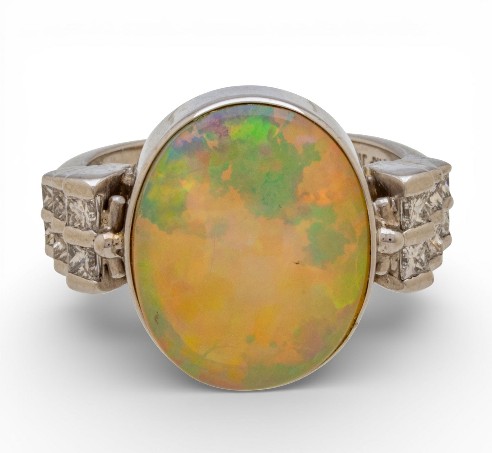 14k White Gold, Opal, and Diamond Ring Size 7, 8 g (1 of 8)