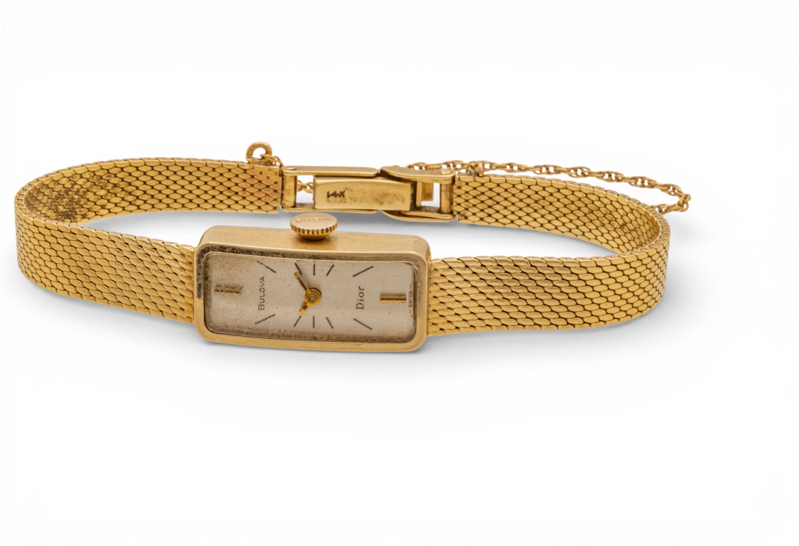 Bulova for Dior 14k Yellow Gold Women's Mesh Bracelet Watch, Ca. 1965, L 6.75" 20.41 g (1 of 9)