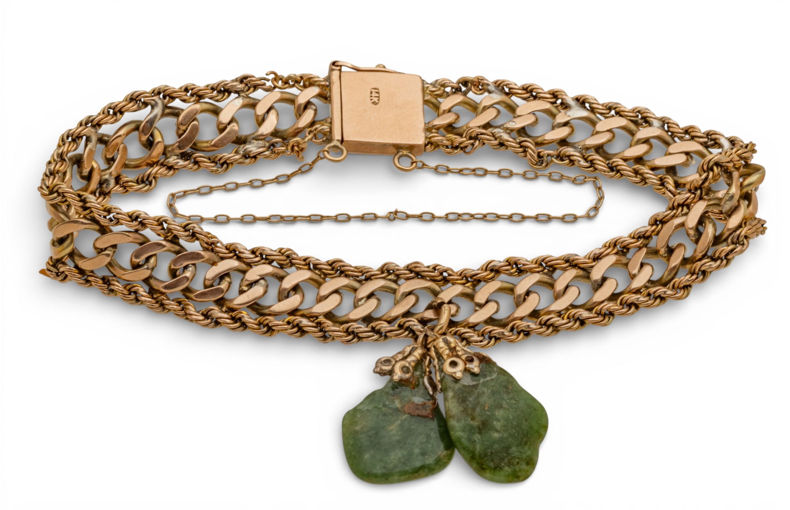 14k Yellow Gold and Hardstone Charm Bracelet L 7" 22.86 g (1 of 8)