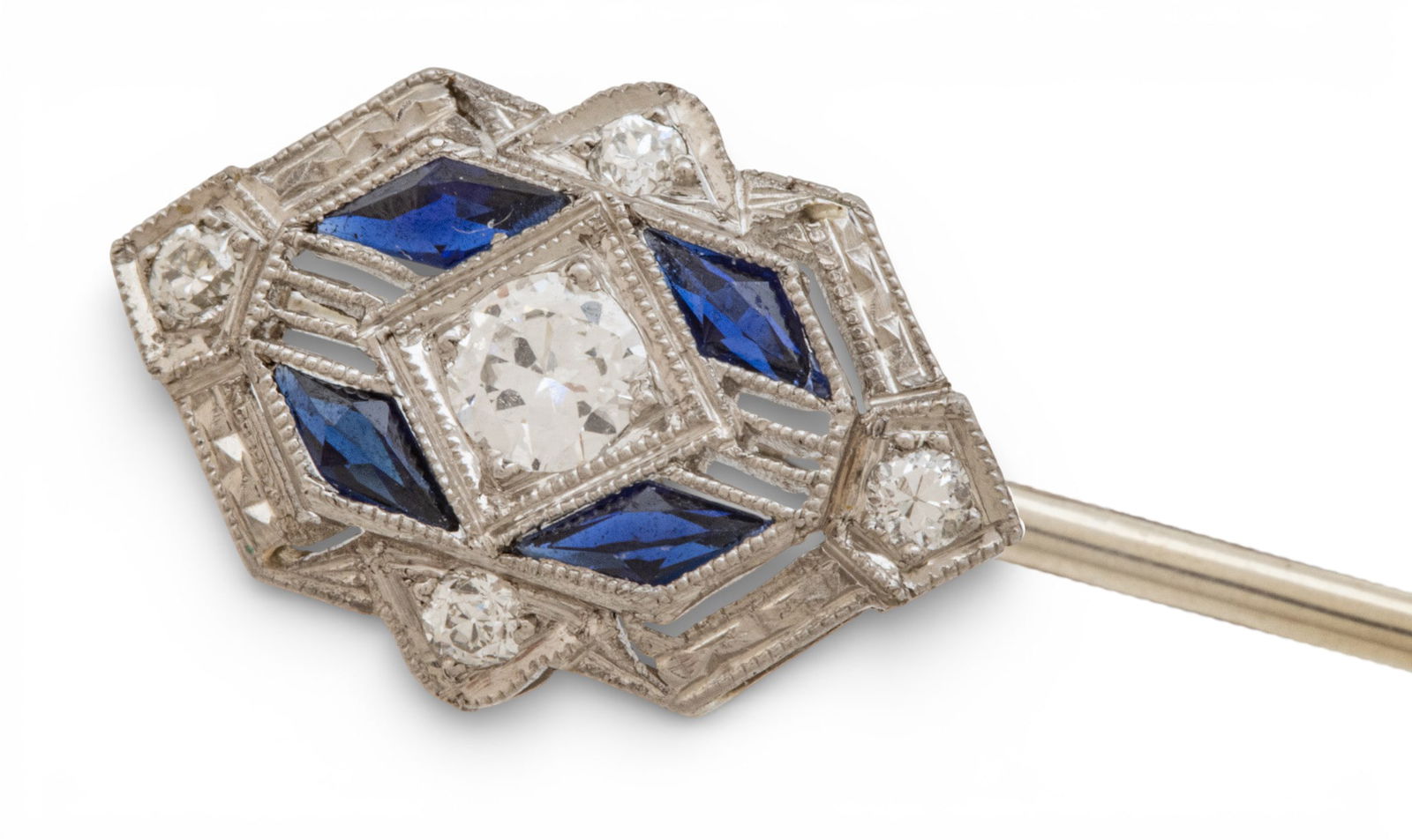 Art Deco Sapphire and Diamond Stick Pin 1900, L 2.6" 1 PC (1 of 5)