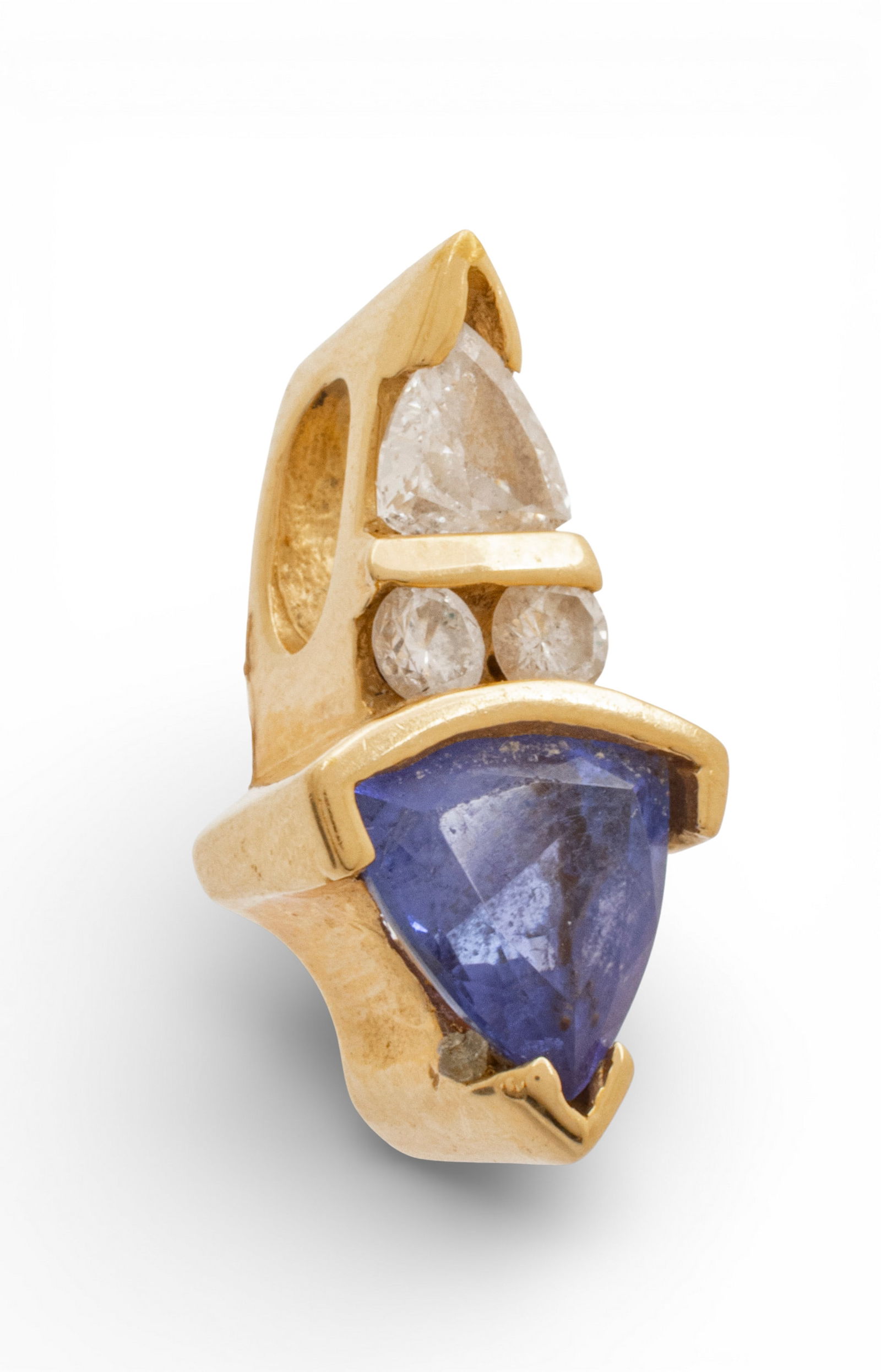 14k Yellow Gold, Tanzanite, and Diamond Slide Pendant H 0.75" 4.7 g (1 of 6)