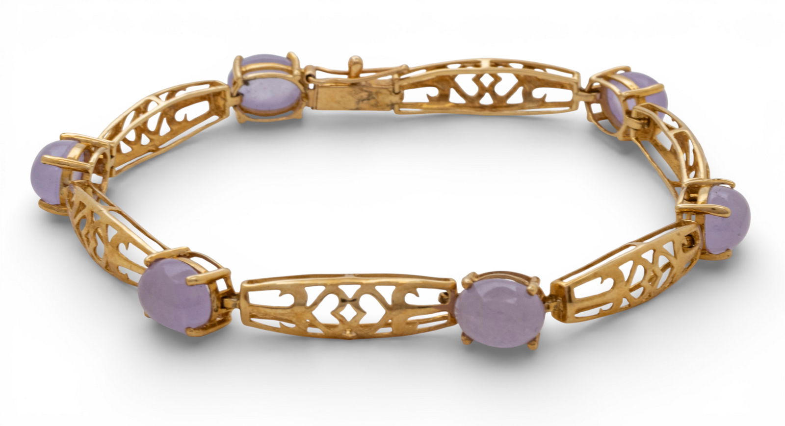 14k Yellow Gold and Lavender Jade Bracelet L 7" 8.2 g (1 of 6)
