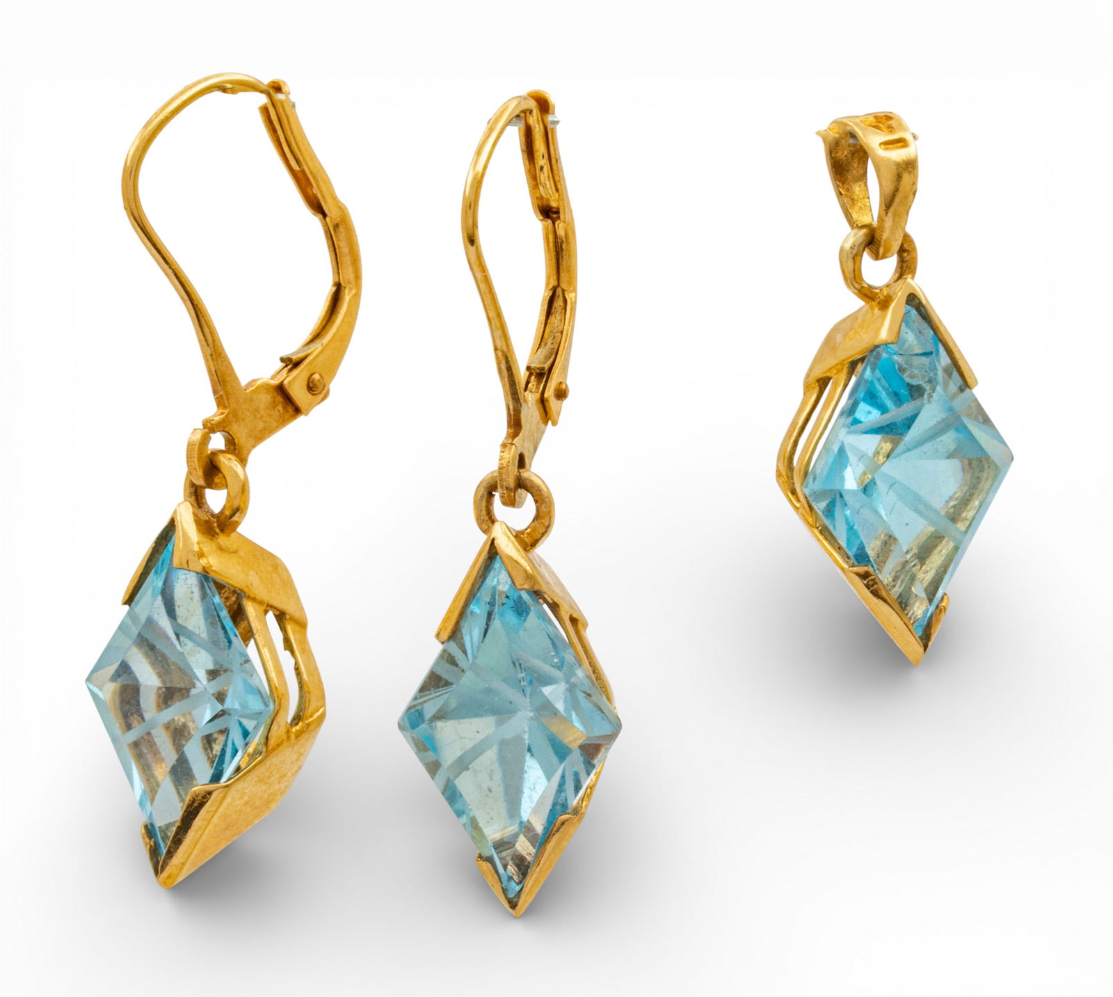 14k Yellow Gold and Topaz Pendant and Earring Set 3 PCS (1 of 5)