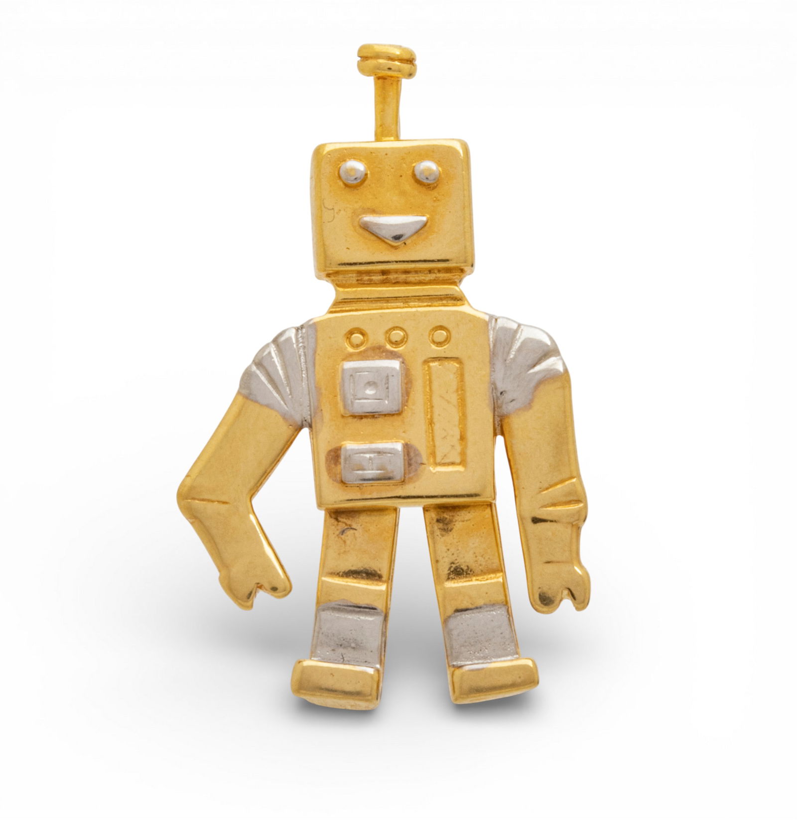 14k White and Yellow Gold Robot Pendant / Charm H 1" W 0.5" 2.3 g (1 of 5)