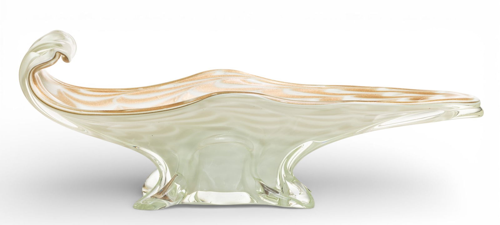 Murano (Venetian) Hand Blown Glass Centerpiece, Ca. 1970, H 6.75" W 5.5" L 18" (1 of 5)