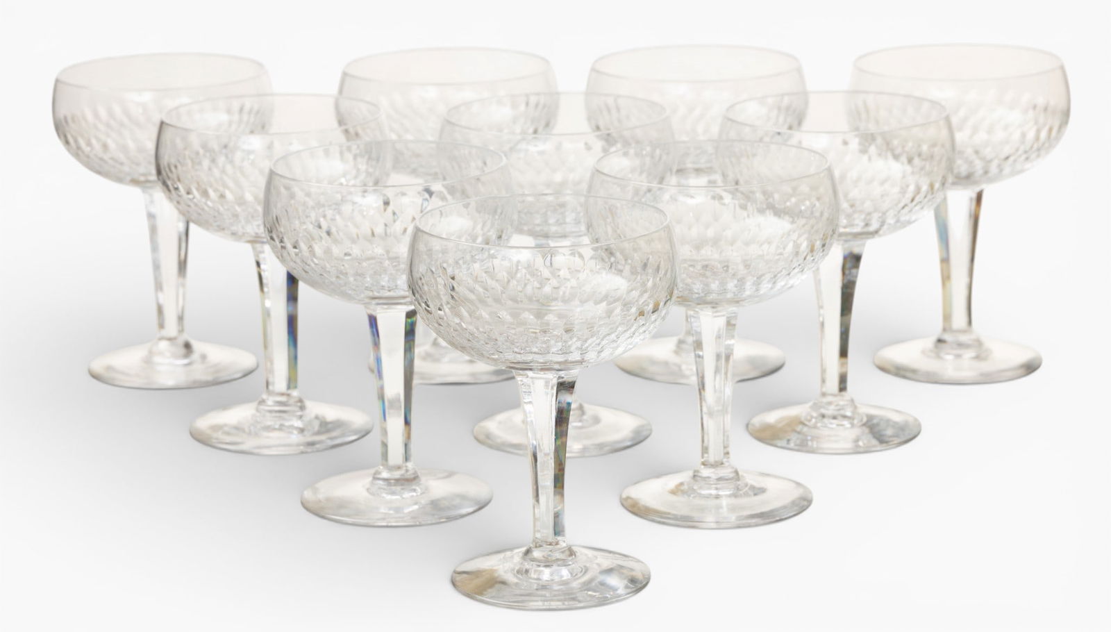 Hand Cut Crystal Champagne Coupes 1960, H 5" W 3.5" 10 PCS (1 of 3)