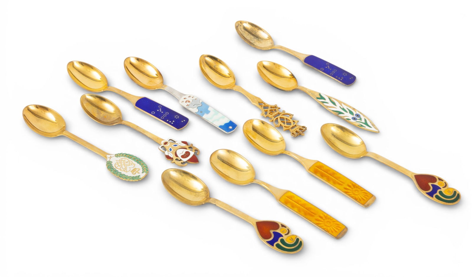 Anton Michelsen, Sterling Silver & Enamel Gold Plated Christmas Spoons (13) + 2 More L 6.5" 22 t oz (1 of 14)