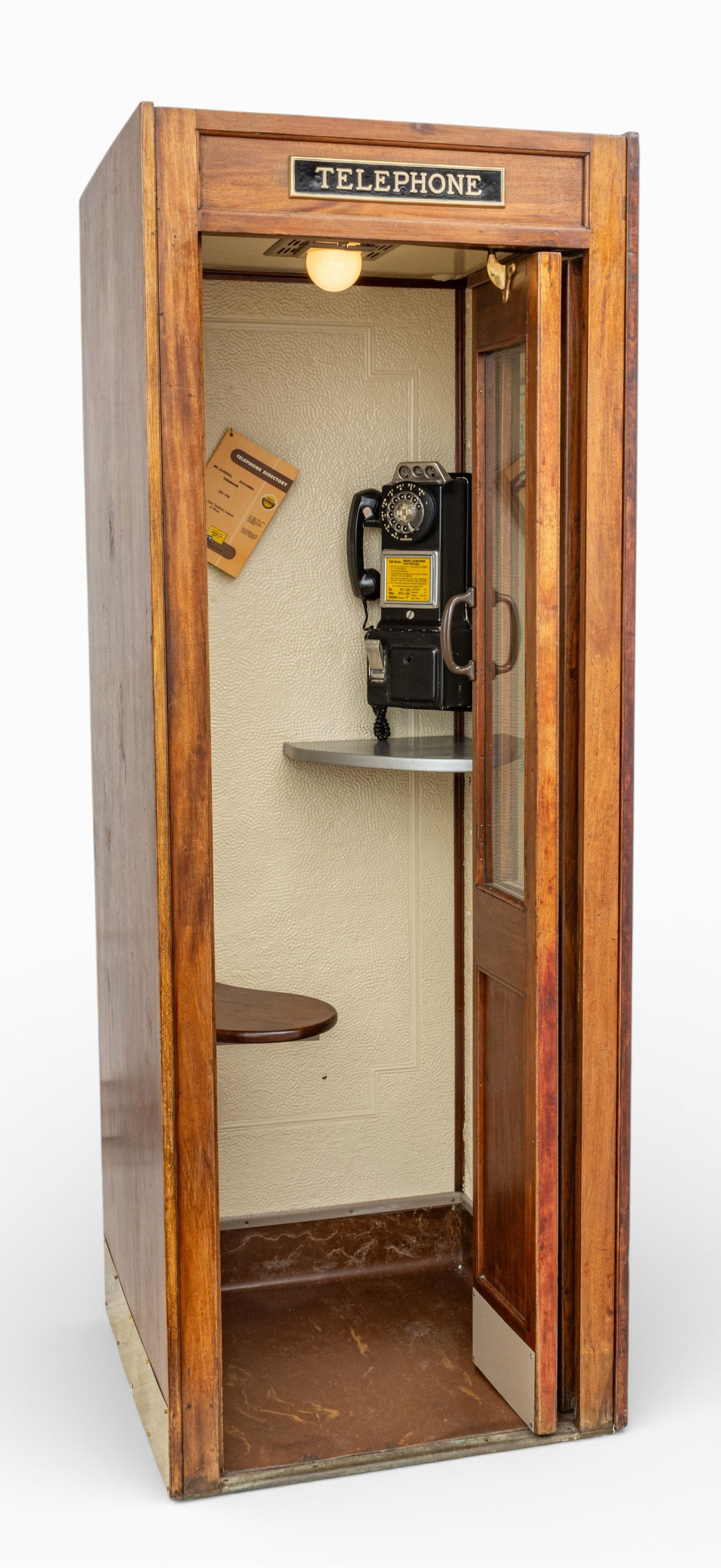 American Oak and Glass Telephone Booth with an Automatic Electric Co. Pay Phone, Ca. 1950s, H 83" W (1 of 10)