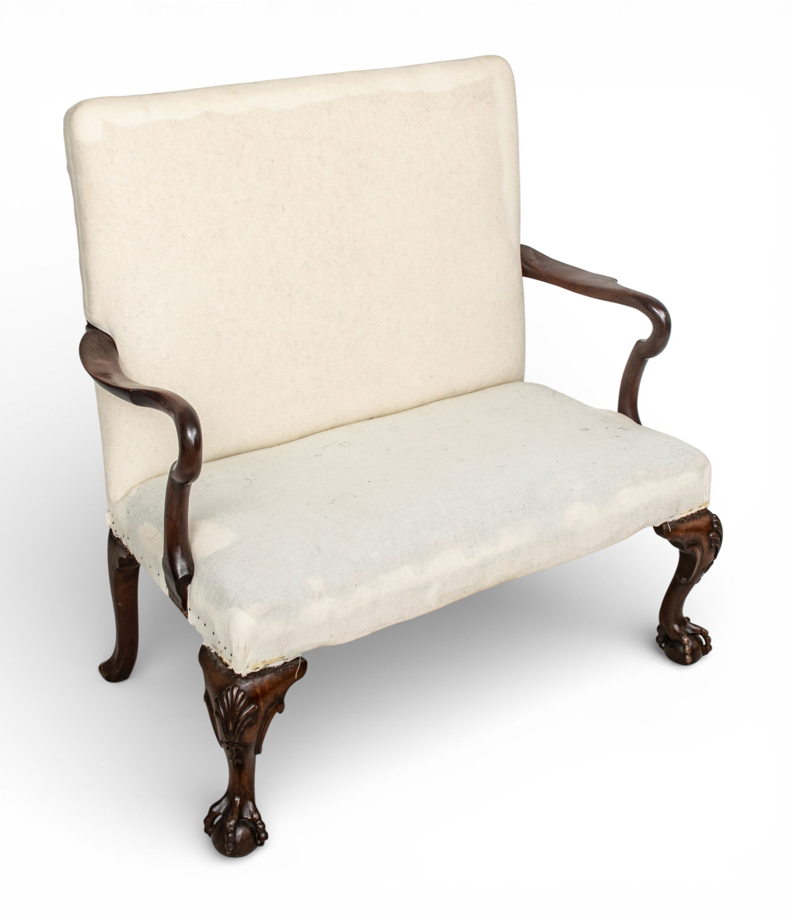 Irish George III Mahogany Settee 18th Century, H 39" W 38" Depth 10" (1 of 8)