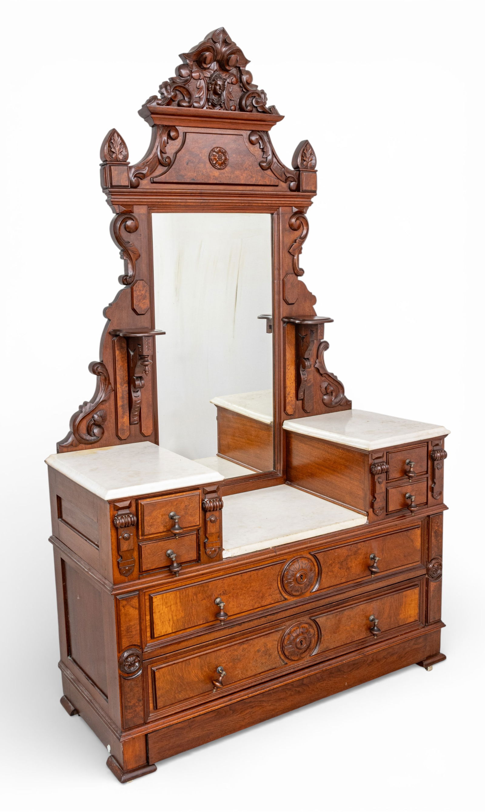 Eastlake Movement Three Marble-Top Carved Walnut Dresser with Mirror 2 PCS (1 of 7)
