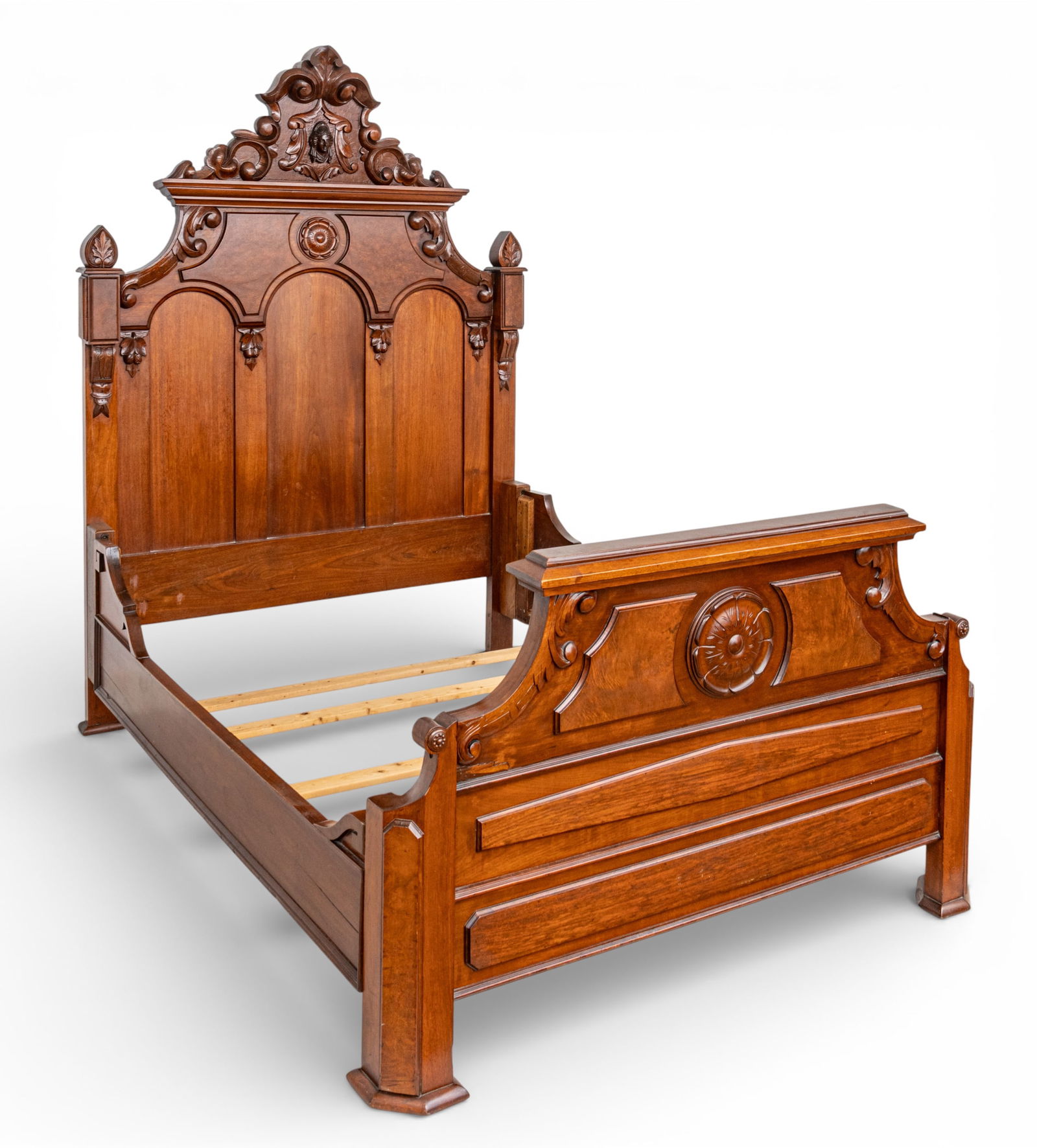 Eastlake Movement Carved Walnut Full Size Bed Frame, Ca. 1880, 4 PCS (1 of 7)