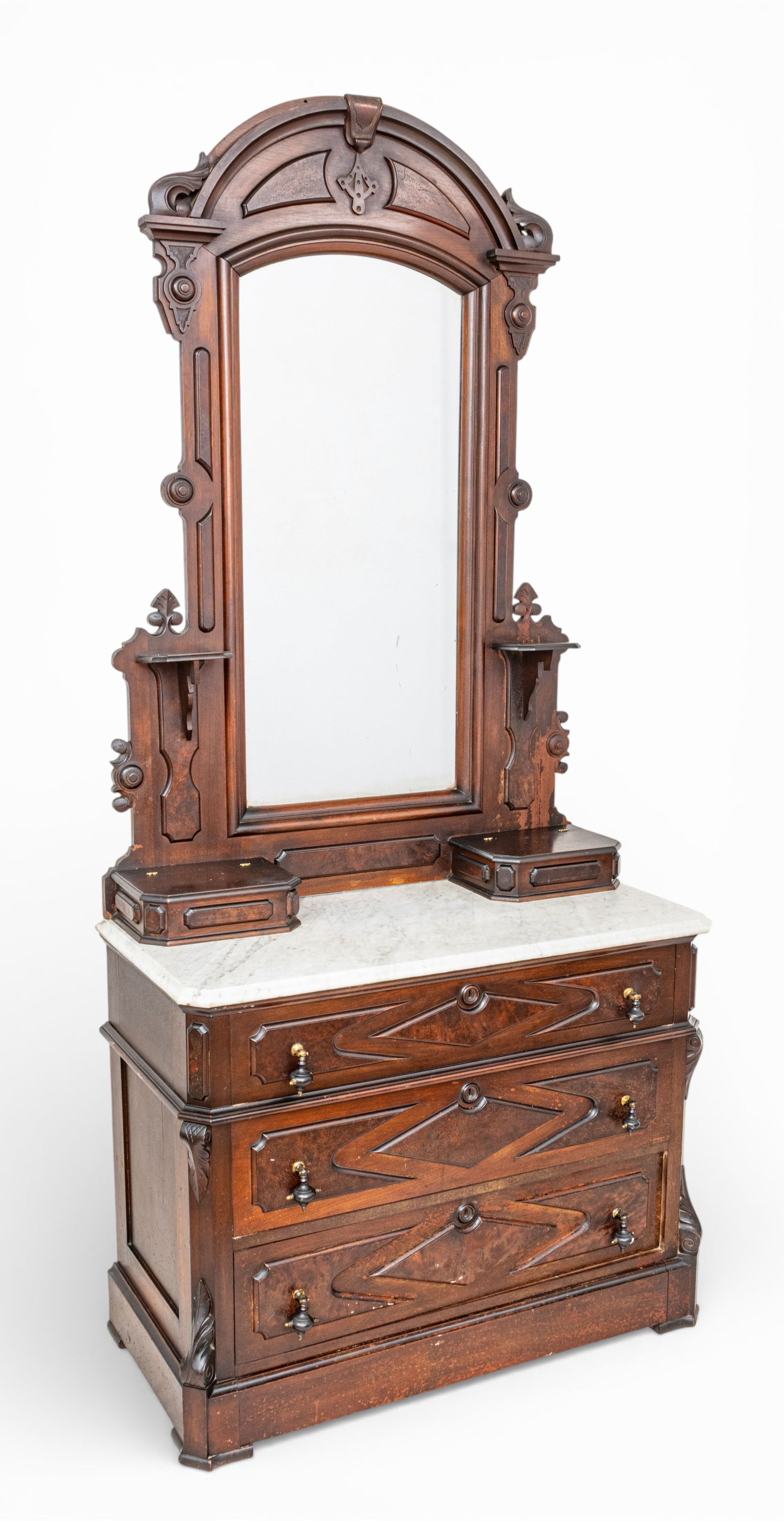 Eastlake Movement Marble-top Carved Walnut Vanity with Mirror 2 PCS (1 of 10)