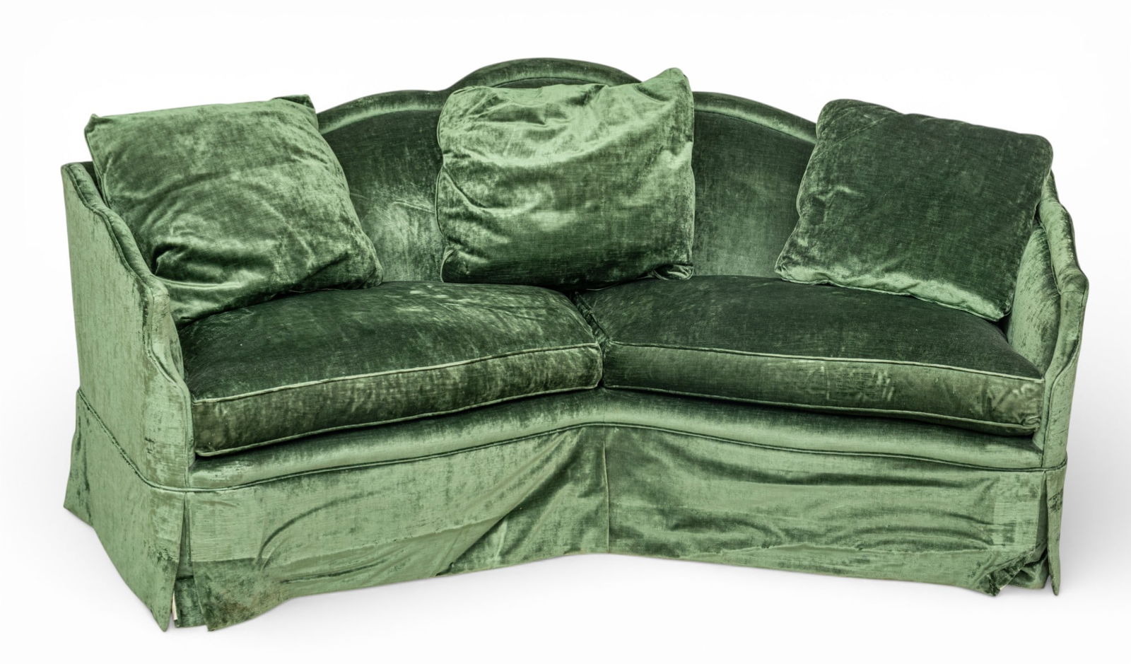Baker Furniture Company Contemporary Style Green Velvet Upholstered Sofa, Ca. 1990, H 39" L 100" (1 of 9)