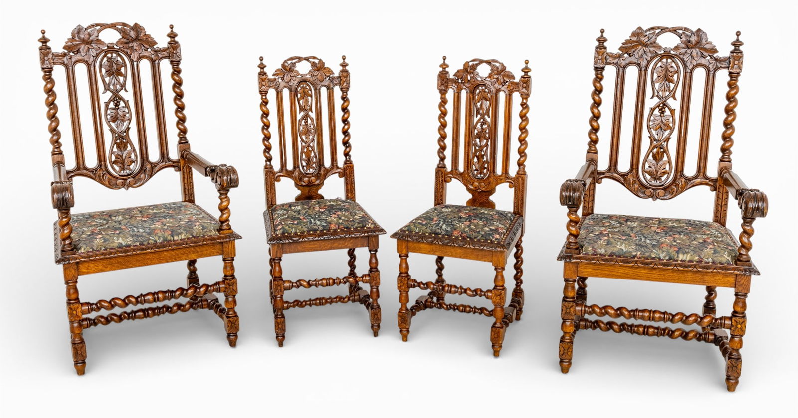 Renaissance Style Carved Oak Set of Dining Chairs 19th Cent., H 42" W 18" Depth 17" 12 PCS (1 of 11)