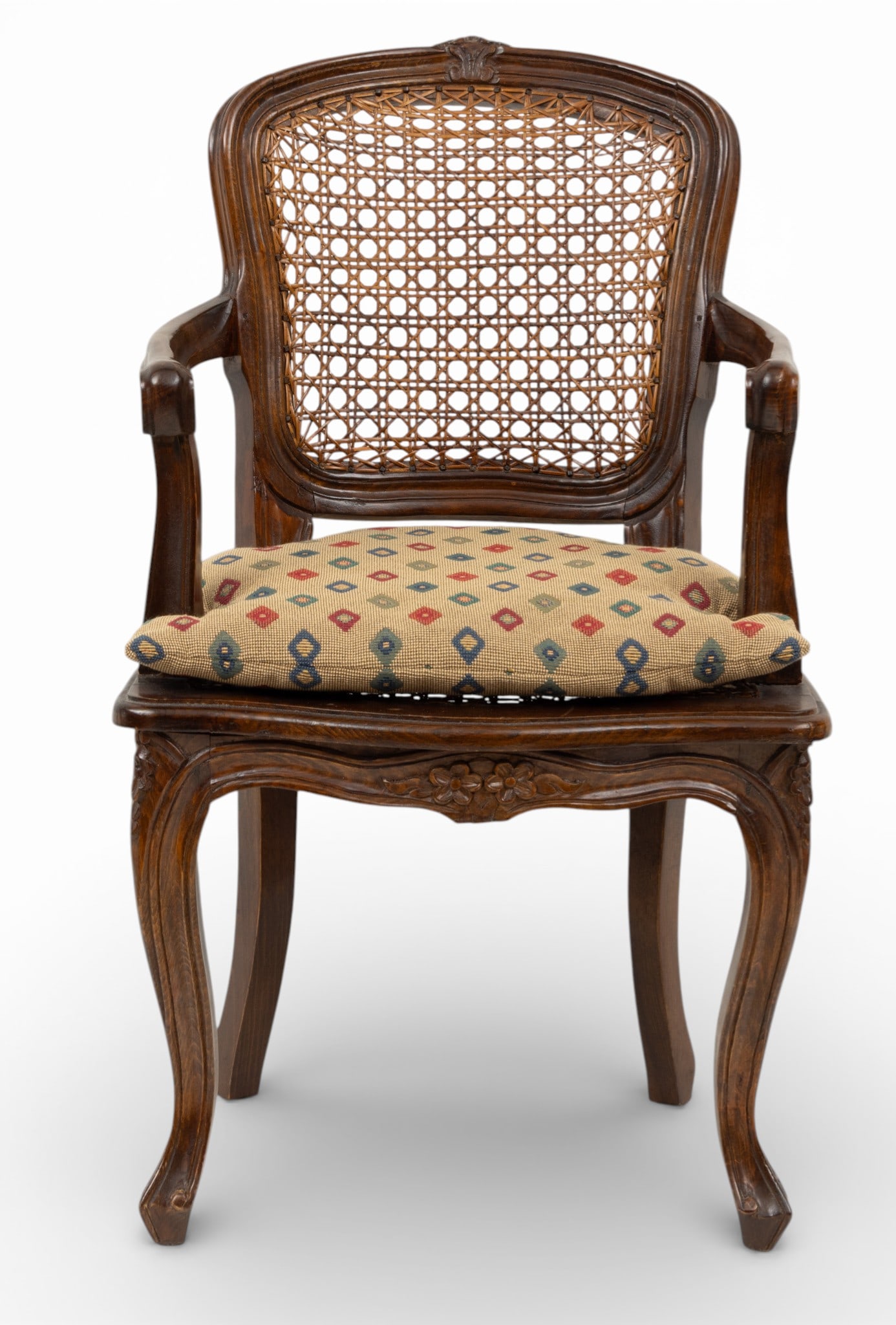 Louis XV Style Walnut Hand Carved Open Arm Child's Chair 19th.c., H 25" W 15" (1 of 6)